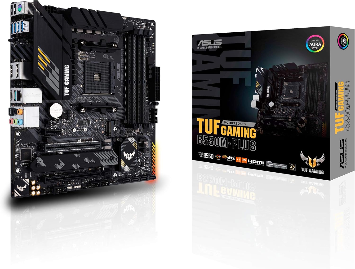 ASUS TUF GAMING B550M-PLUS AMD AM4 (3rd Gen Ryzen) Micro ATX gaming motherboard (PCIe 4.0, 2.5Gb LAN, BIOS FlashBack, HDMI 2.1, USB 3.2 Gen 2, Addressable Gen 2 RGB header and AURA Sync)