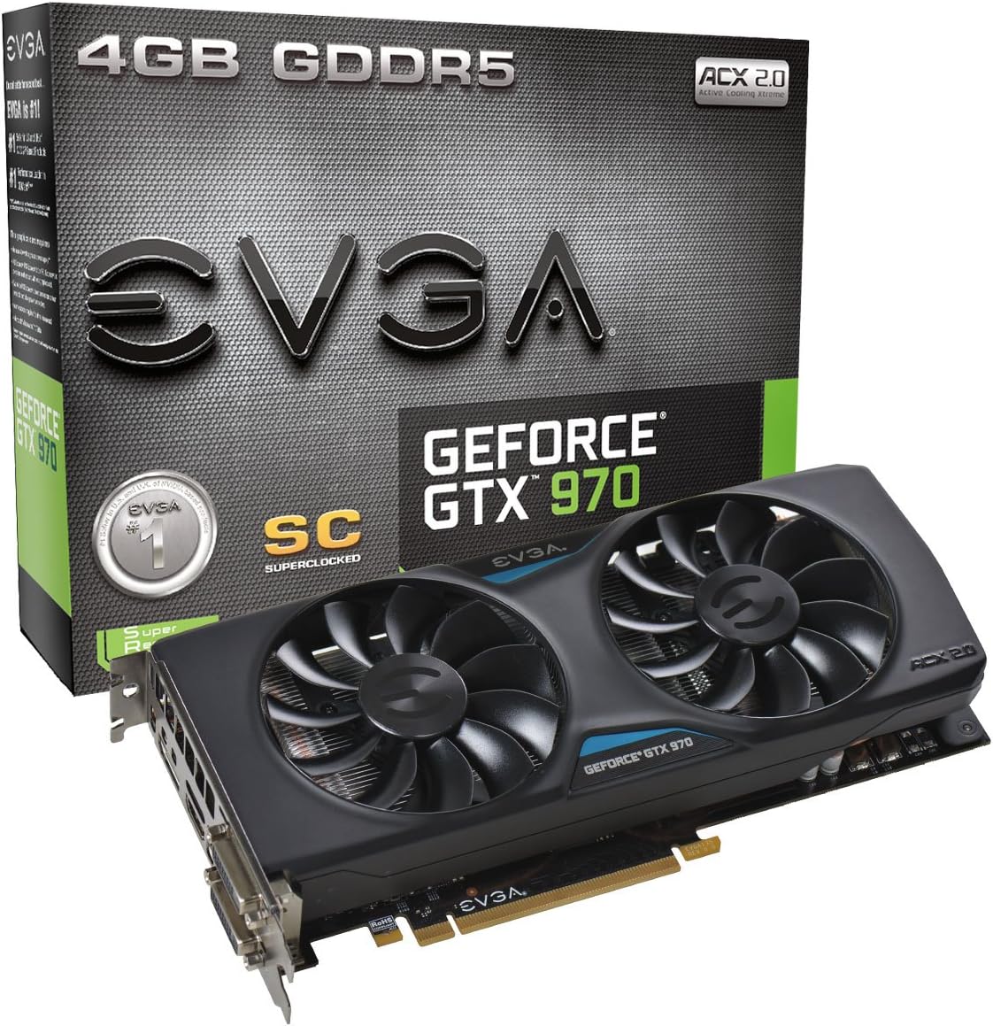 EVGA GeForce GTX 970 4GB SC GAMING ACX 2.0, 26% Cooler and 36% Quieter Cooling Graphics Card 04G-P4-2974-KR