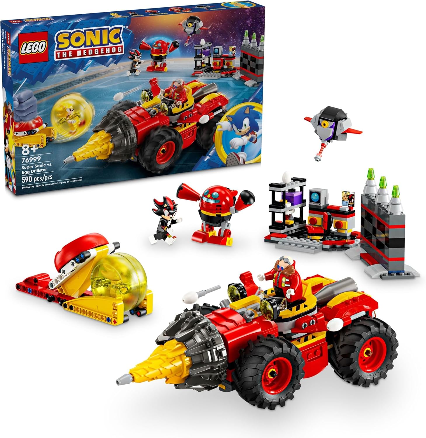 LEGO Sonic The Hedgehog: Super Sonic vs. Egg Drillster Gaming Toy with Shadow and Dr. Eggman, Super Sonic Toy Building Set for Boys and Girls Ages 8 and Up, 76999