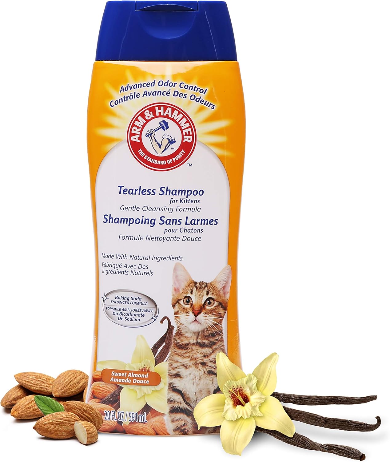 Arm & Hammer Tearless Kitten Shampoo for CatsNatural Cat Shampoo for Odor Control with Baking Soda, 20 Fl Oz Gentle Cleansing Kitten Shampoo in Sweet Almond Scent (Pack of 1)