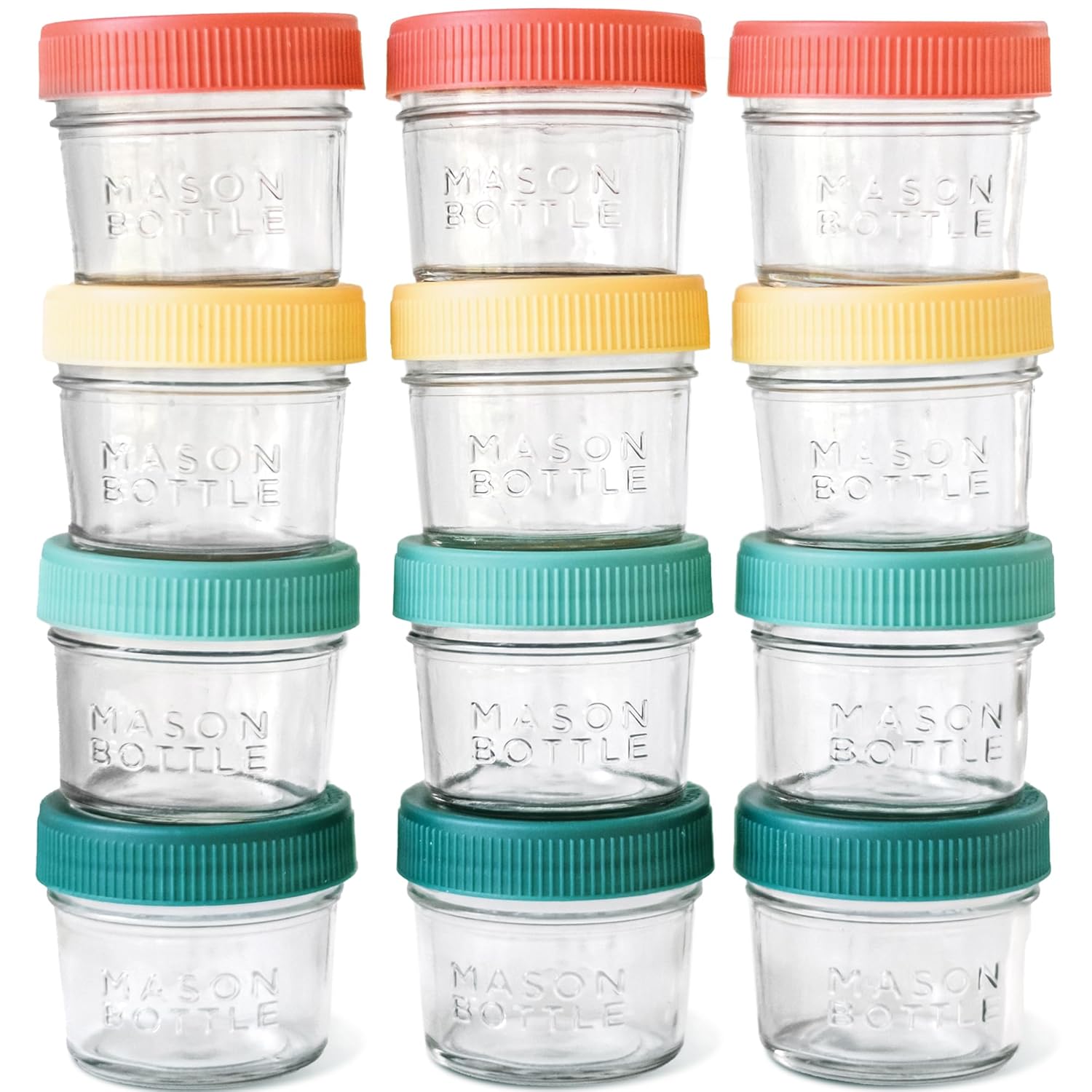 Mason Bottle 4oz Breast Milk Storage Glass (12-Pack) – Reusable Glass Baby Food Jars with Lids – Airtight, Stackable, Freezable Glass Baby Food Containers, Milk Container for Baby Formula