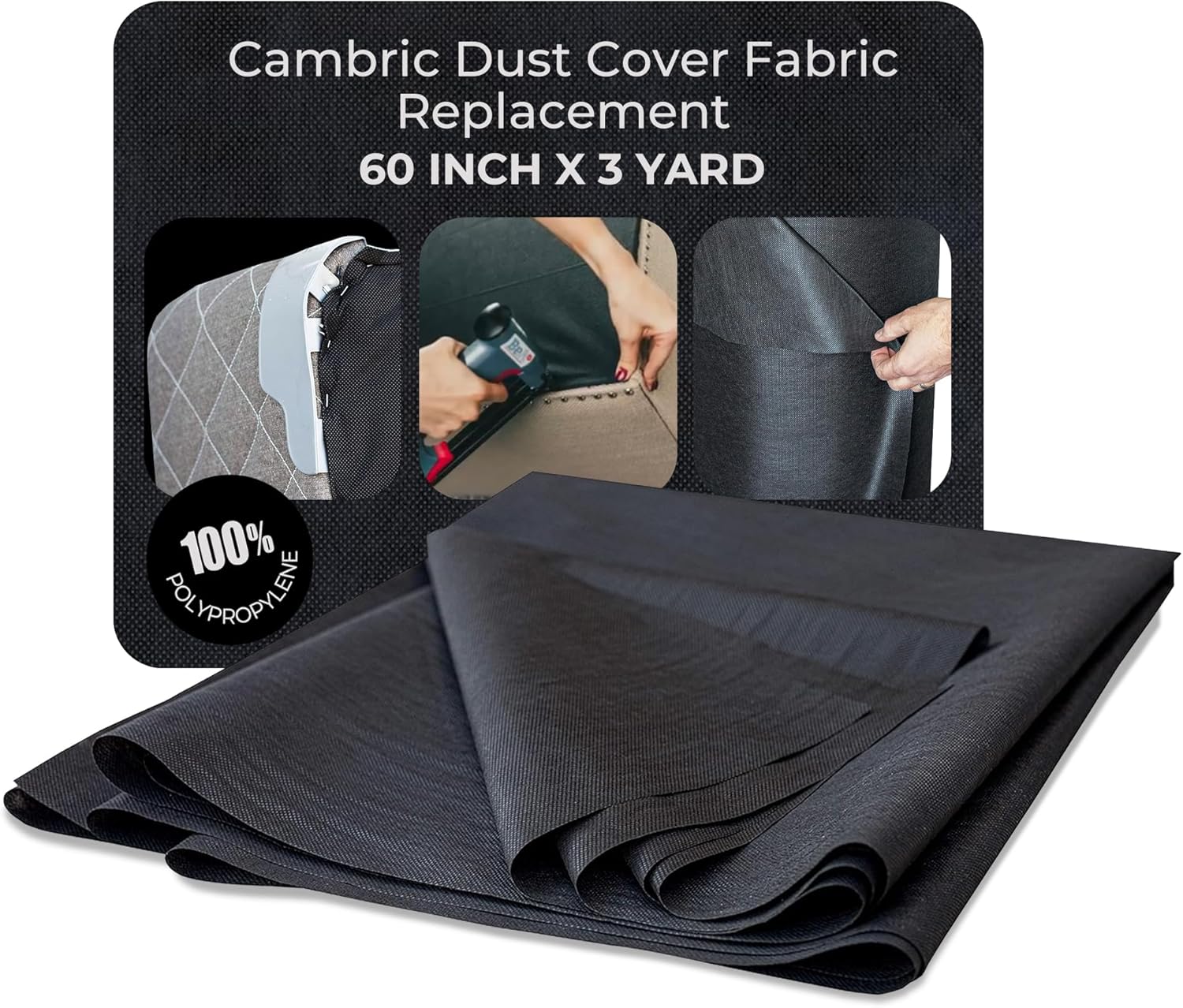 House2Home 60 Inch x 3 Yard Upholstery Black Cambric Dust Cover Fabric Replacement for Sofas, Chairs, Full and Queen Box Spring Foundations, Conceals Frame and Staples Inside Furniture