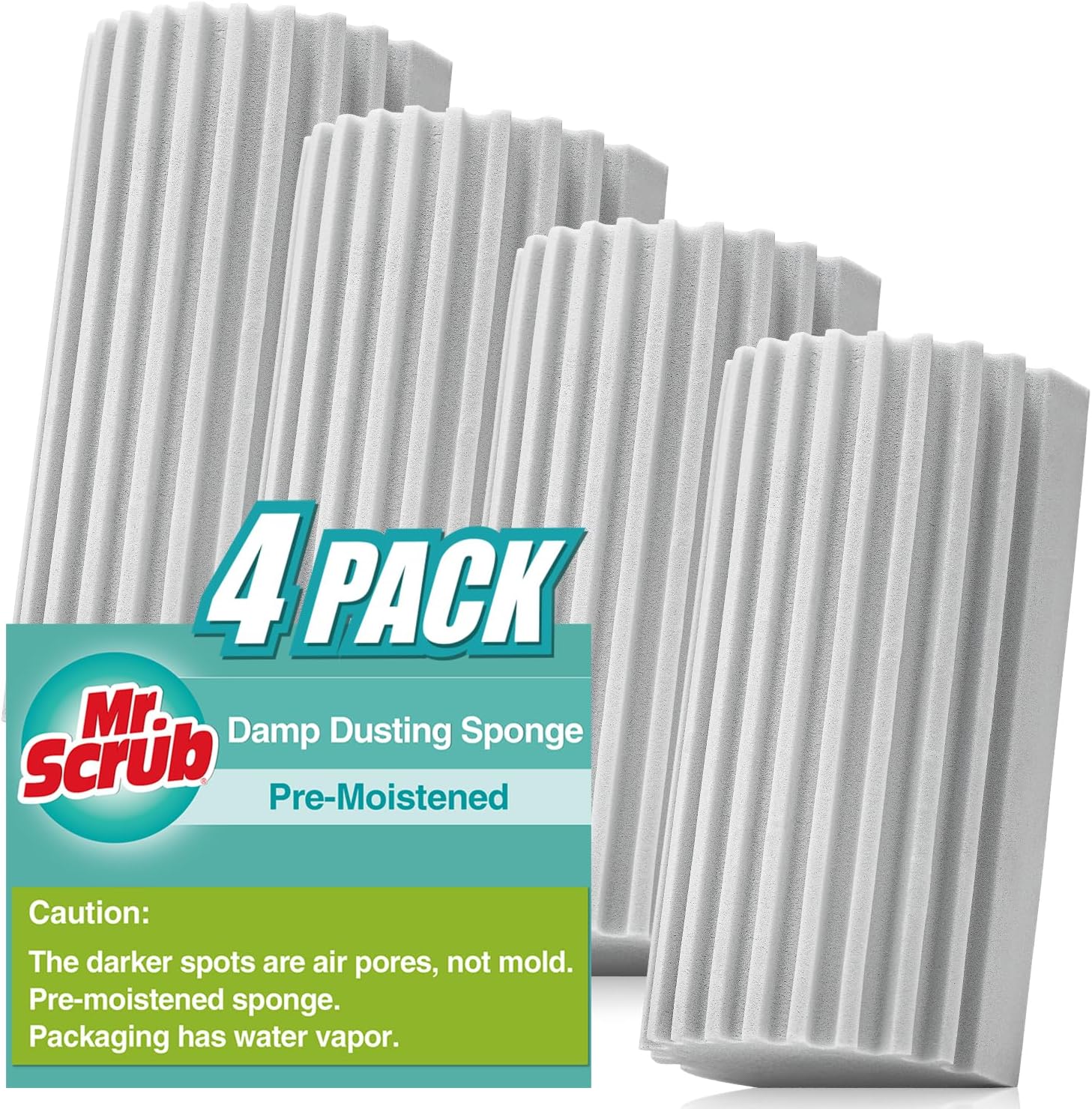 4 Pack Damp Dusting Sponge Duster, Grey Dust Cleaning Sponge, Reusable Household Cleaning Sponge Tool for Blinds, floorboards, Fan Blades, Vents, Glass, Railings, Mirrors