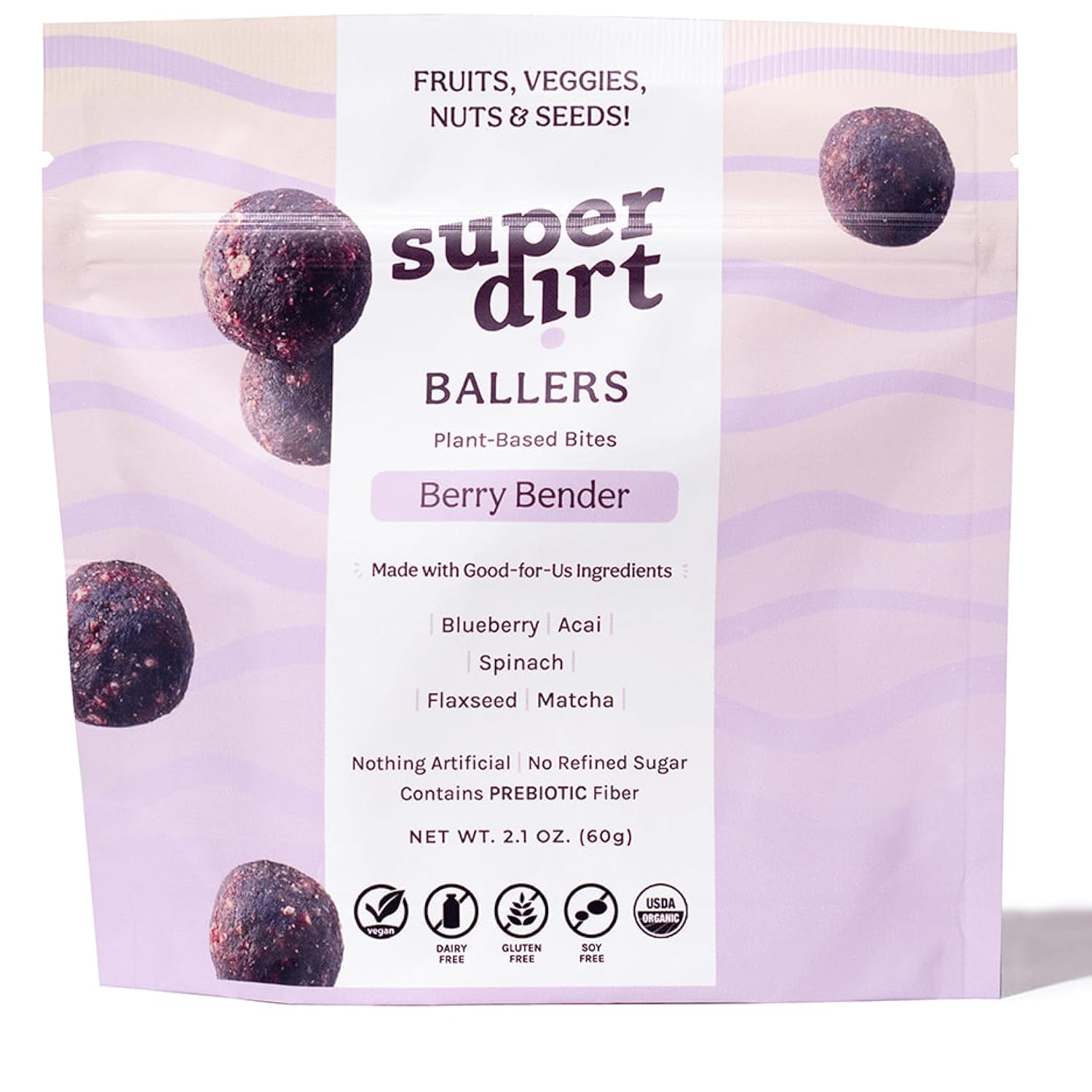 Super Dirt Delicious & Healthy Snacks for Adults and Kids, Gluten-Free & Dairy-Free, Vegan & Organic (Single Pack, Berry Bender)