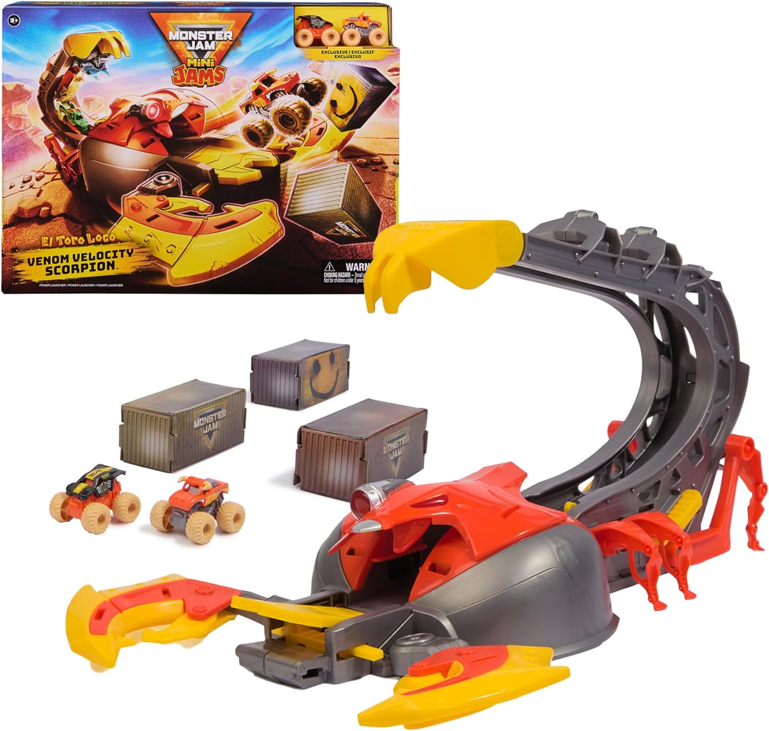 Monster Jam Mini, El Toro Loco Venom Velocity Scorpion Playset, 2 Exclusive Die-Cast El Toro Loco and Max-D Monster Truck, Kids Toys for Boys Ages 3+