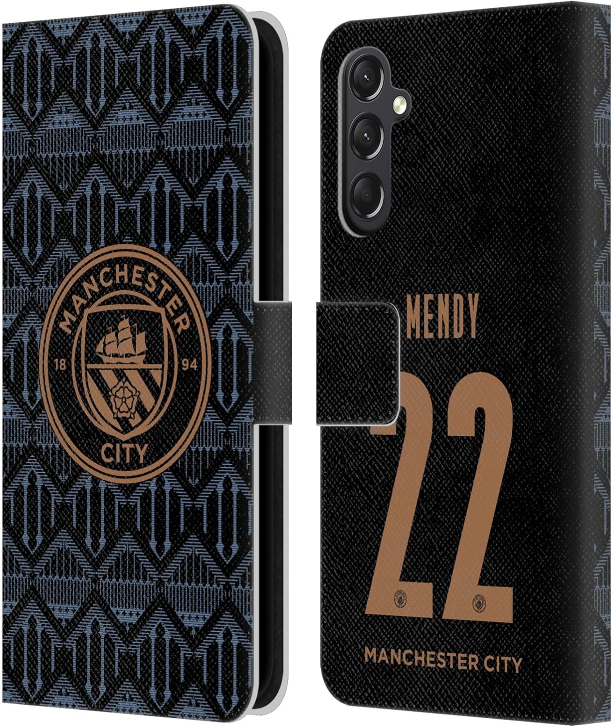 Head Case Designs Officially Licensed Manchester City Man City FC Benjamin Mendy 2020/21 Players Away Kit Group 2 Leather Book Wallet Case Cover Compatible with Samsung Galaxy A24 4G / Galaxy M34 5G