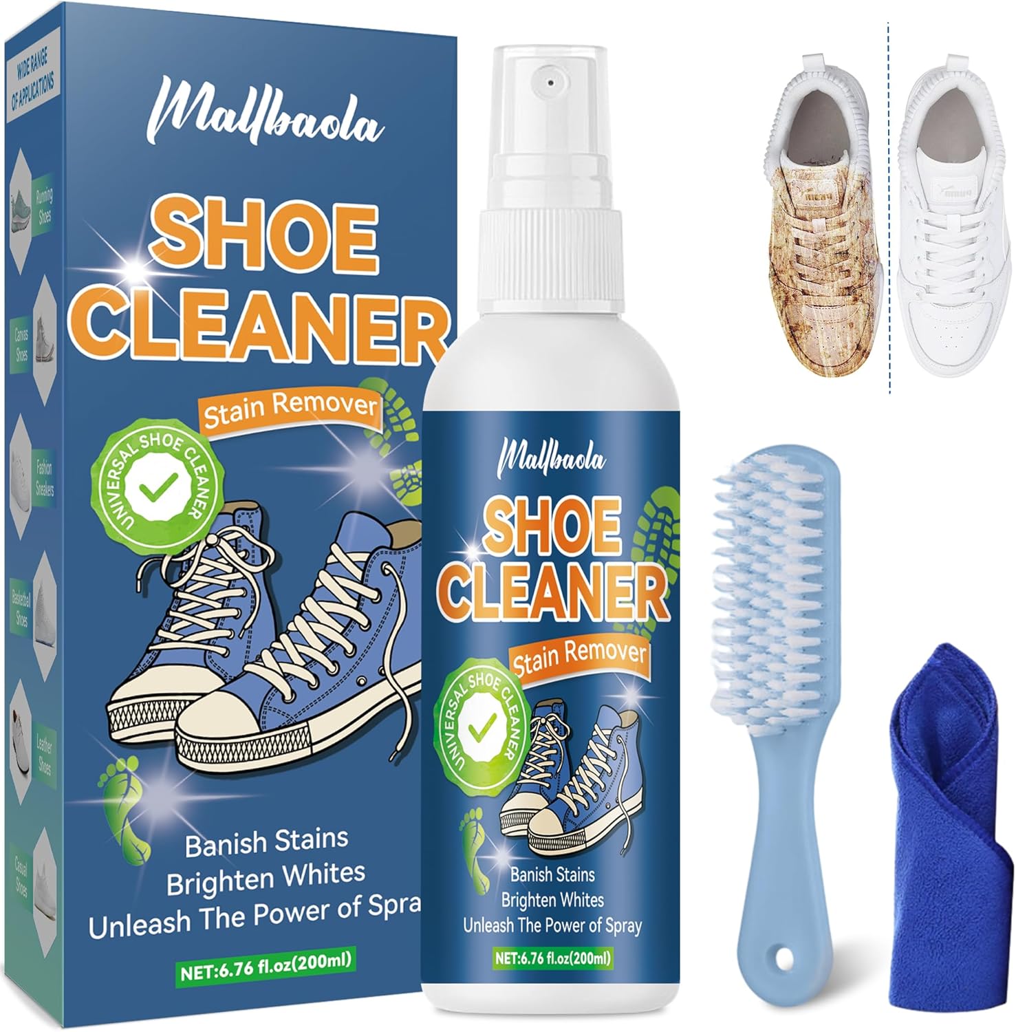 Shoe Cleaner, 6.76 Oz Sneaker Cleaner With Brush and Towel, Shoe Cleaner Sneakers Kit for Knit, Boots, Rubber, Leather, Canvas, Nubuck, Suede Cleaner