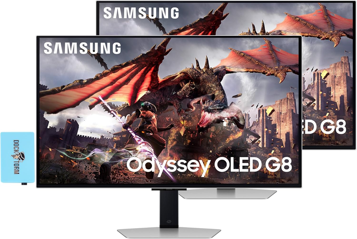 SAMSUNG Odyssey OLED G8 (G80SD) 32″ Gaming Monitor, 240 Hz 4K UHD Display, VESA Mount (100x100mm), Sleek Metal Design (2024 Latest Model – LS32DG802SNXZA) (2 Pack) with Dockztorm Dock