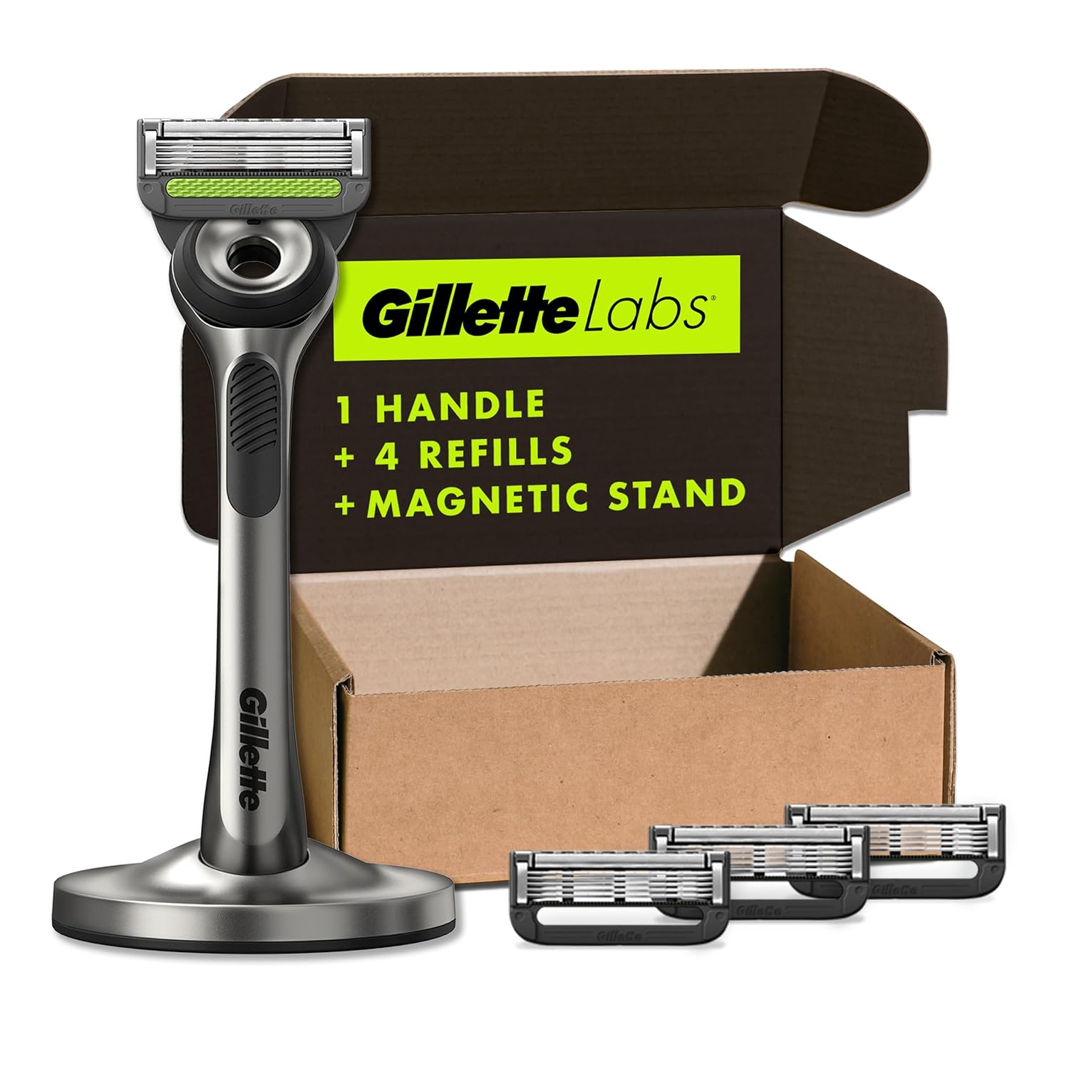 GilletteLabs with Exfoliating Bar by Gillette Razor for Men – 1 Handle, 4 Razor Blade Refills, Holiday Gifts for Men, Includes Premium Magnetic Stand