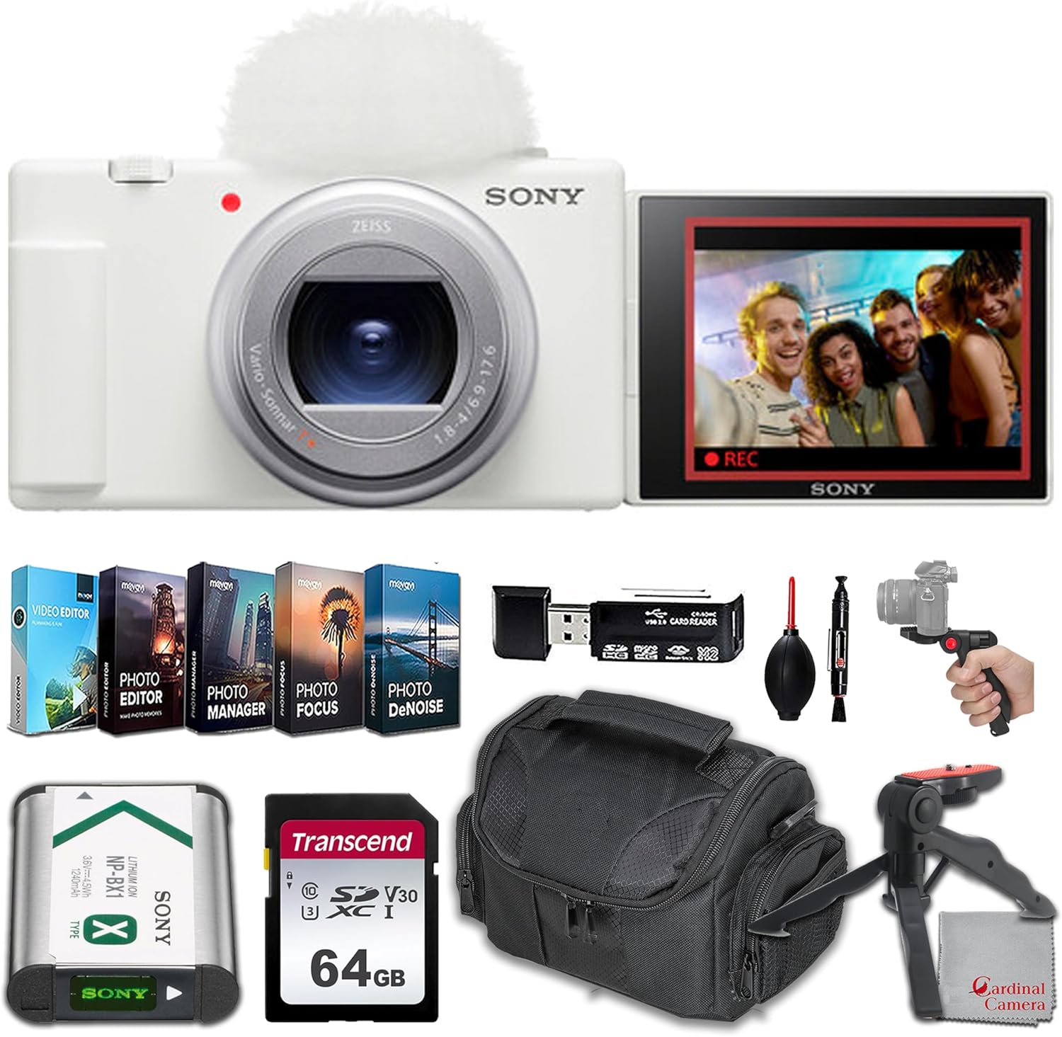 Sony ZV-1 II Digital Camera (White) with 64GB Memory, Grip Tripod, Editing Software & More