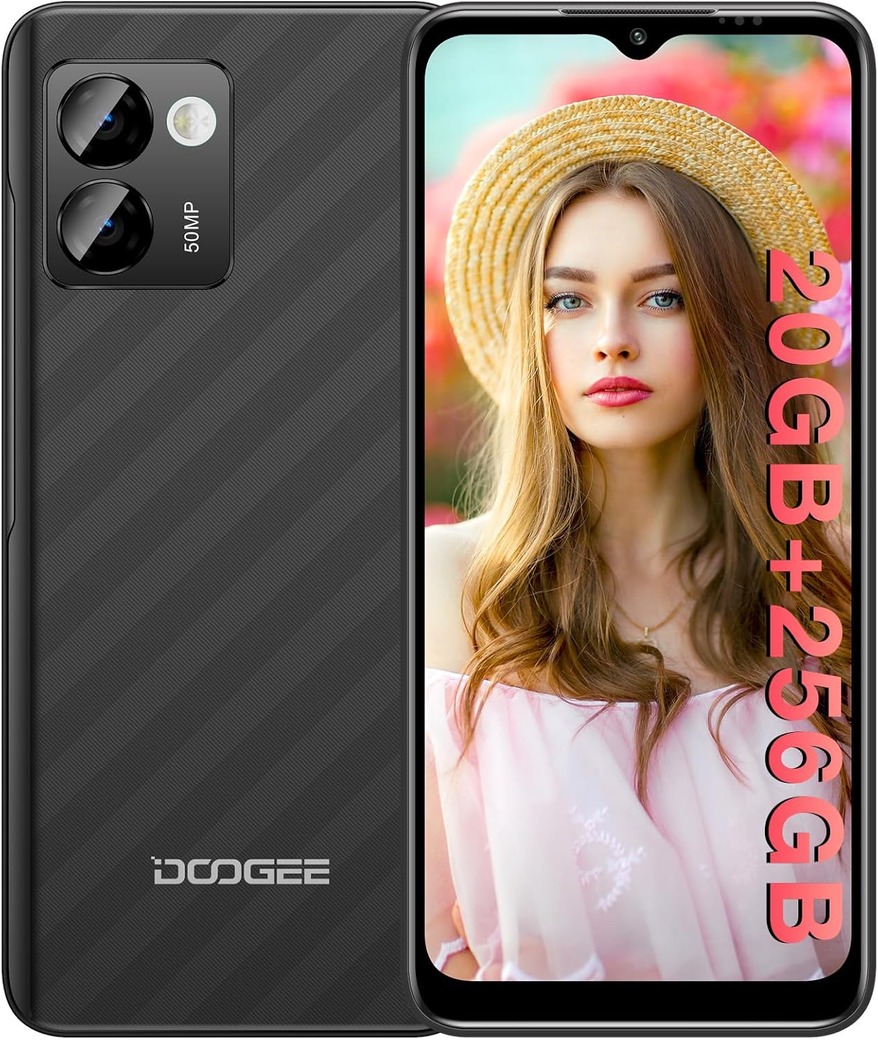 DOOGEE N50 Pro Android Phone, 20GB RAM+256GB ROM Android Cell Phone, Android 13, 50MP AI Camera, 6.52 inch HD+, 4G OTG/GPS/Face ID Fingerprint (Black)