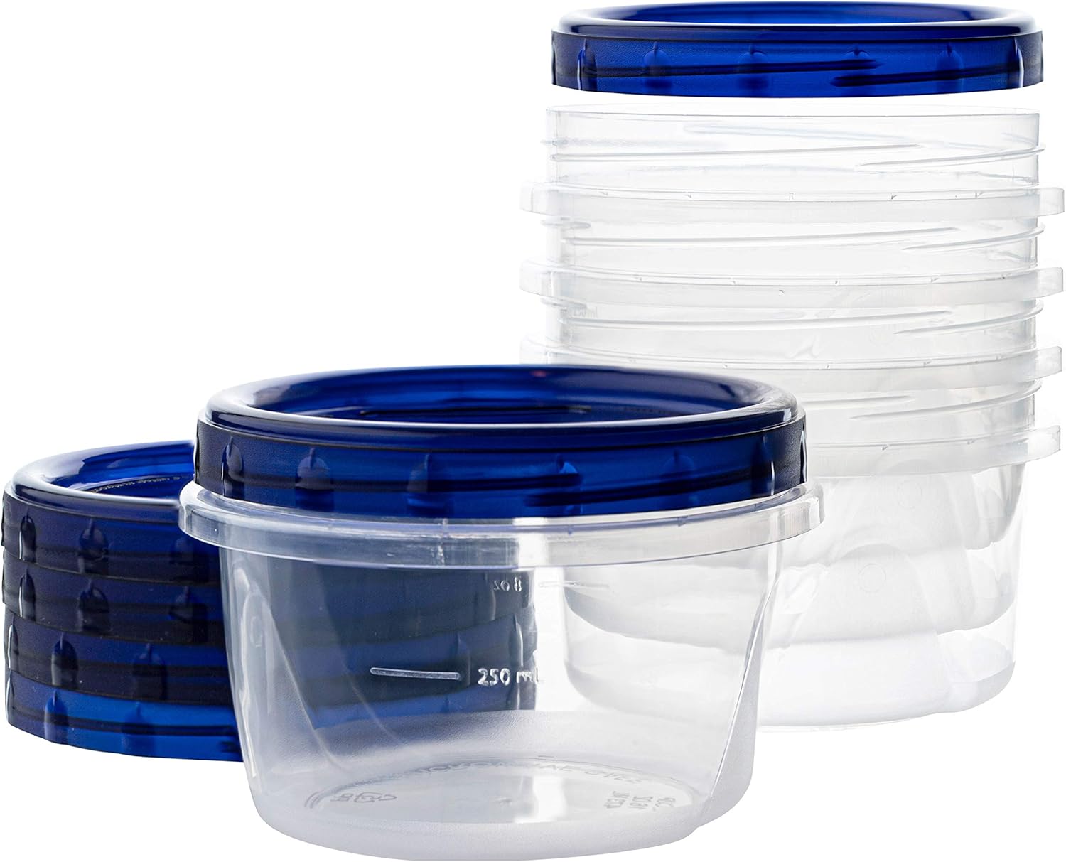 PLASTICPRO [16 oz 5 Pack] Deli Containers Clear bottom With blue Top Twist on Lids Reusable, Stackable, Food Storage Freezer Container