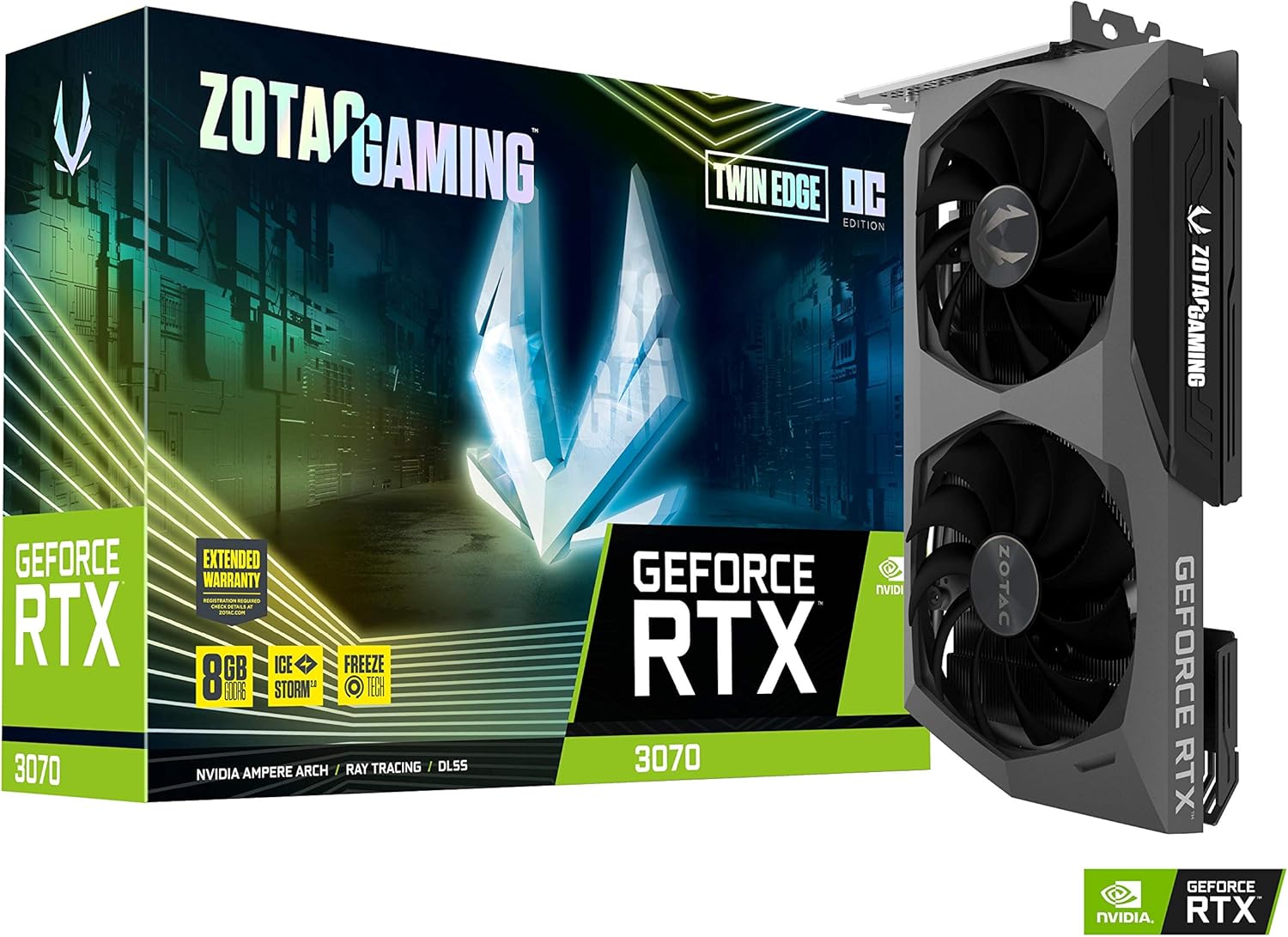 ZOTAC Gaming GeForce RTX 3070 Twin Edge OC Low Hash Rate 8GB GDDR6 256-bit 14 Gbps PCIE 4.0 Graphics Card, IceStorm 2.0 Advanced Cooling, White LED Logo Lighting, ZT-A30700H-10PLHR