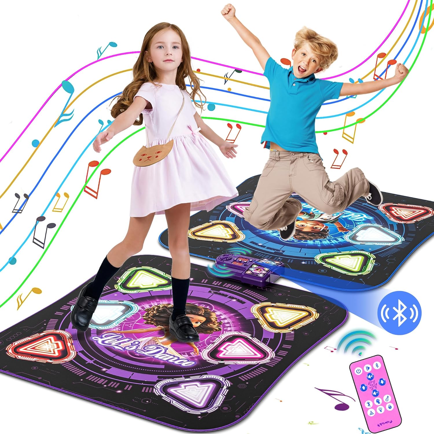 Upgraded Dance Mat for Kids, Single & Double Players Mode Electronic Dance Pad with Light-up 12-Button Wireless Bluetooth 5 Game Modes Christmas Birthday Gift for Girls Boys Ages 3 4 5 6 7 8 8-12