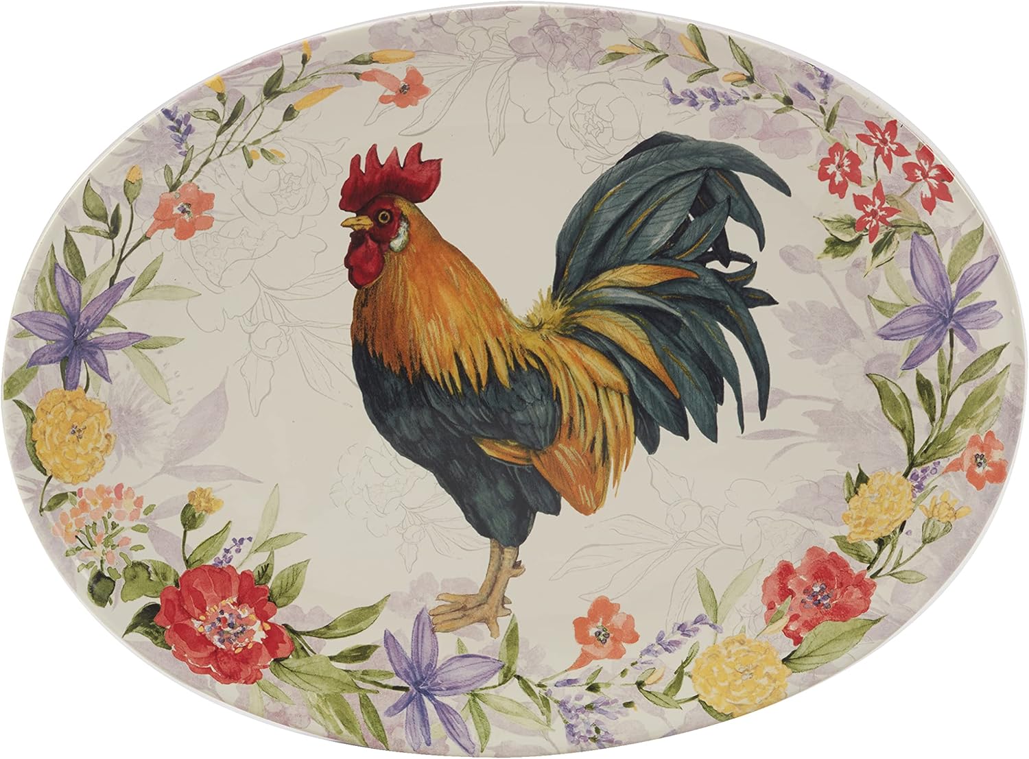 Certified International Floral Rooster Oval Platter 16″ x 12″, Multicolor