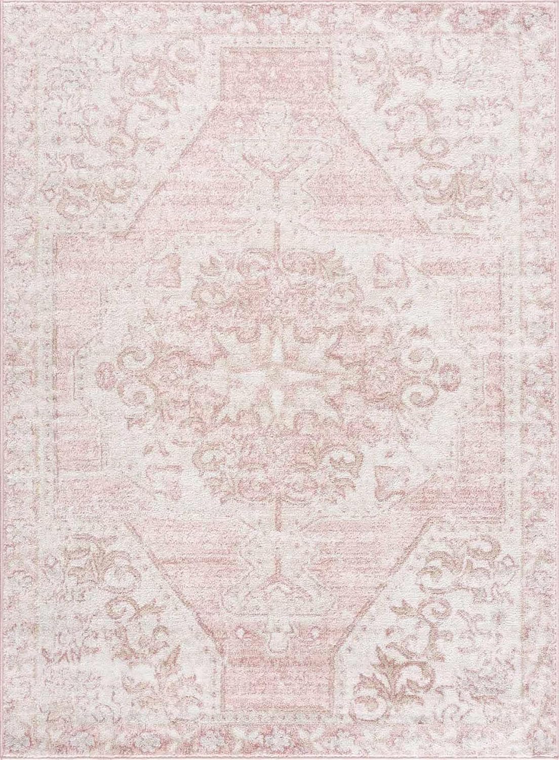 Blush & Light Pink Collection Snead Bohemian Oriental Medallion Extra Large Area Rug – Traditional Floral Carpet for Living Room, Bedroom – Blush, Pale Pink, Cream – 9’2″ x 12′