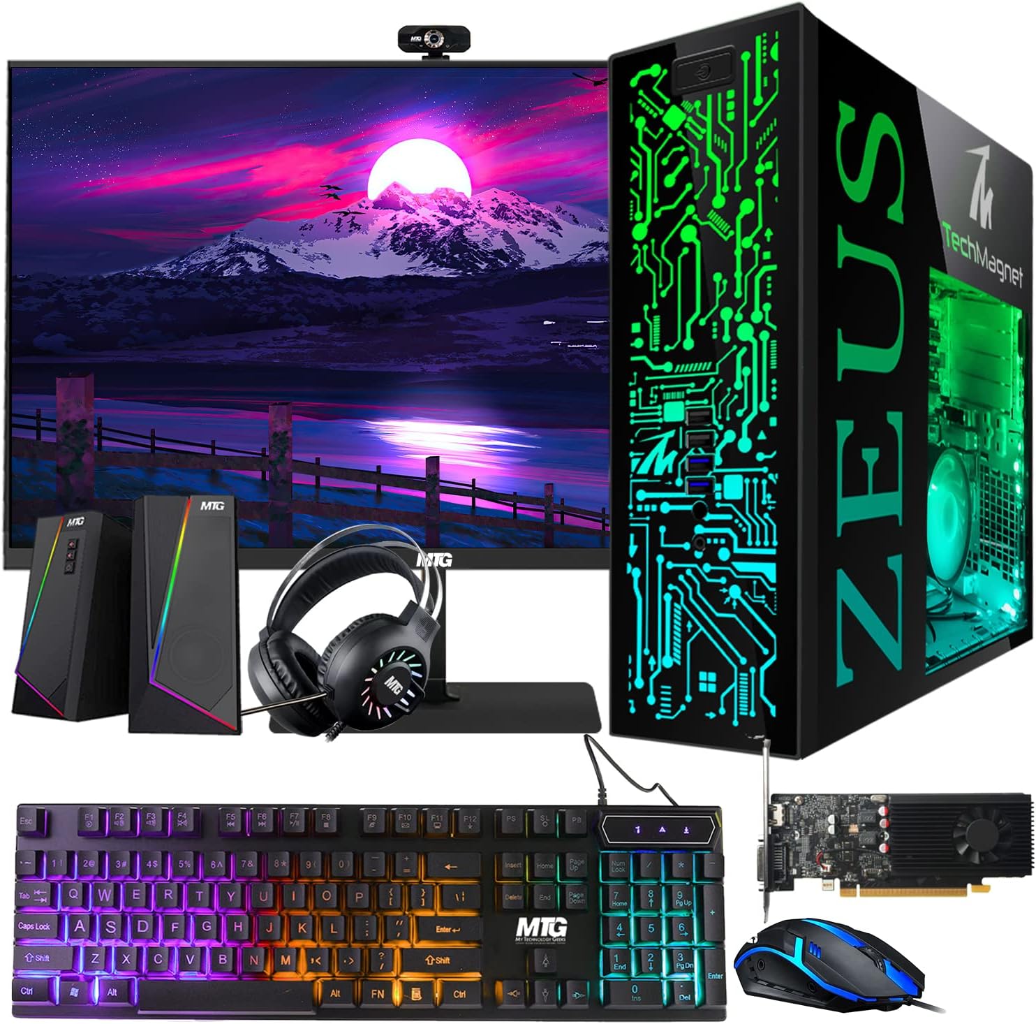 TechMagnet Gaming Desktop PC, Intel i5 4th Gen, Zeus Pro 4, GT 1030 2GB DDR5, 8GB RAM ARGB, 1TB SSD + 4TB HDD, 27 Inch 165hz Gaming Monitor, RGB Kit, Win 10 Pro (Renewed)