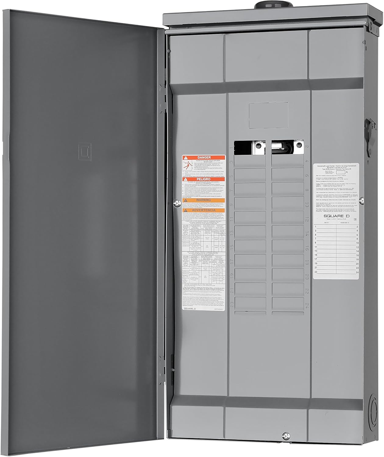 Square D – HOM2448L125PRB Homeline 125-Amp 24-Space 48-Circuit Outdoor Main Lugs Load Center with Cover, Plug-on Neutral Ready