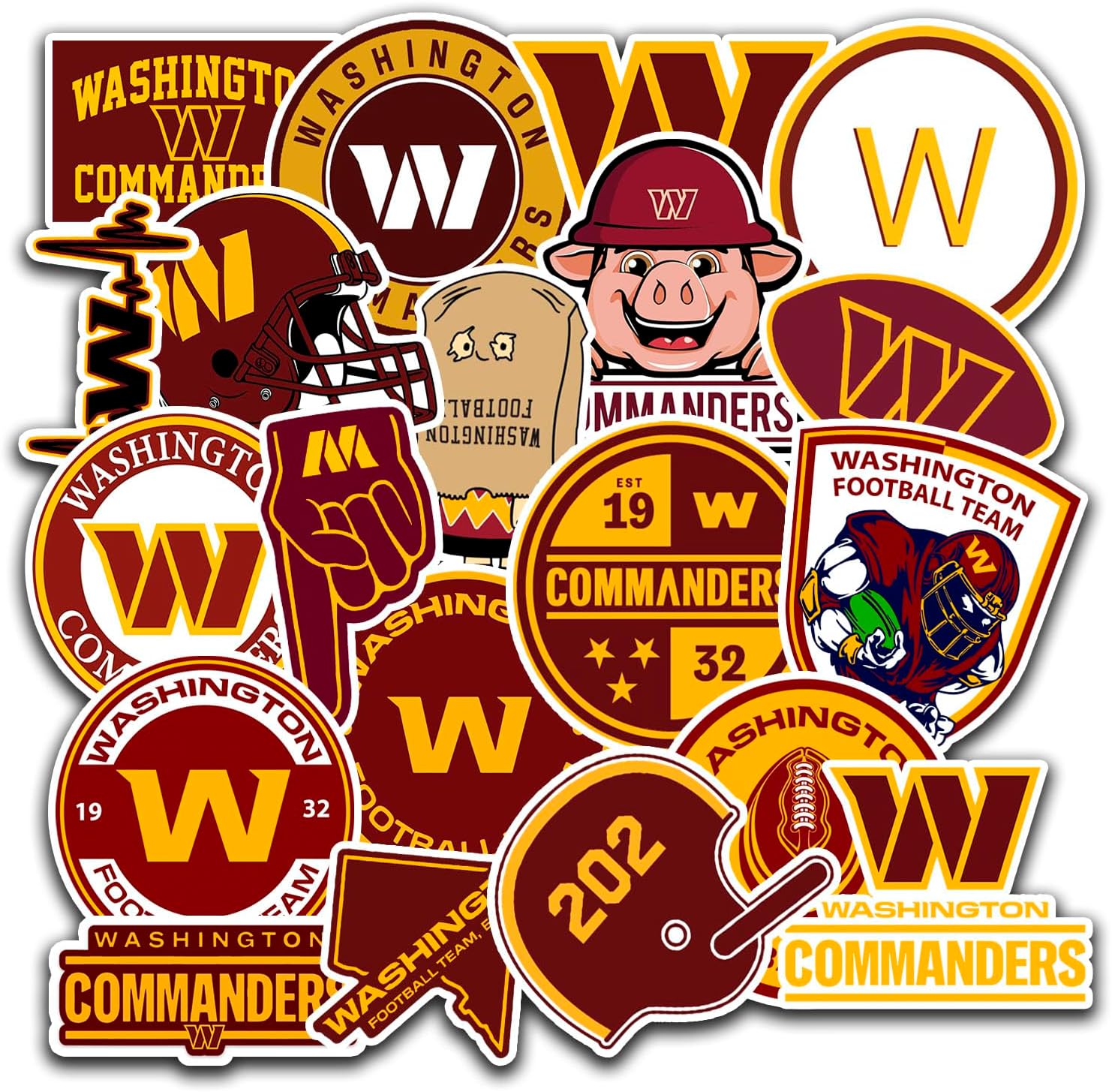 20 PCS Washington Stickers Decal for Commanders Stickers Pack Football Stickers for Water Bottle, Laptop, Bicycle, Computer, Motorcycle, Travel Case, Car Decal Decoration Sticker