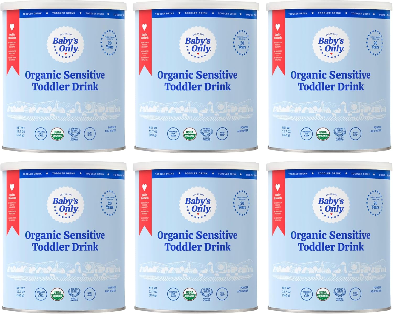 Baby’s Only Organic Sensitive Toddler Drink for Lactose Sensitive Toddlers (LactoRelief), No Soy Dairy Milk Powder, 12 Months Old +, 12.7 oz, 6 Pack