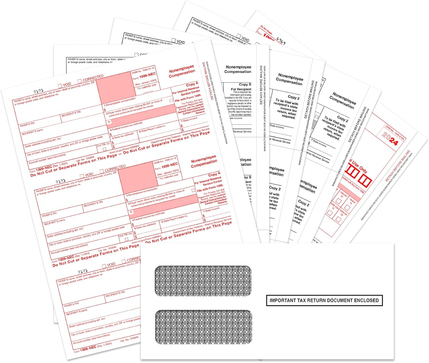 1099 NEC Forms 2024, 4 Part Tax Forms Kit, 25 Vendor Kit of Laser Forms Designed for QuickBooks and Accounting Software, 25 Self Seal Envelopes Included