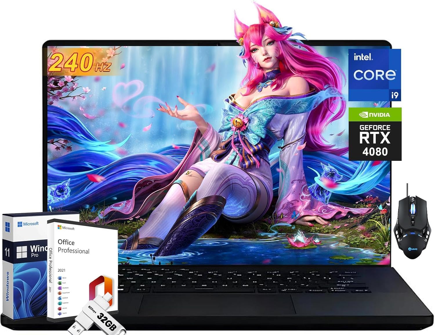 ASUS ROG Zephyrus M16 Gaming Laptop, Intel i9-13900H Up to 5.4 GHz, NVIDIA RTX 4080 12GB, 16″ QHD 240Hz, 64 GB DDR5, 4 TB SSD, RGB Backlit KB, Win 11 Pro, Office Pro Lifetime License, Patented Mouse