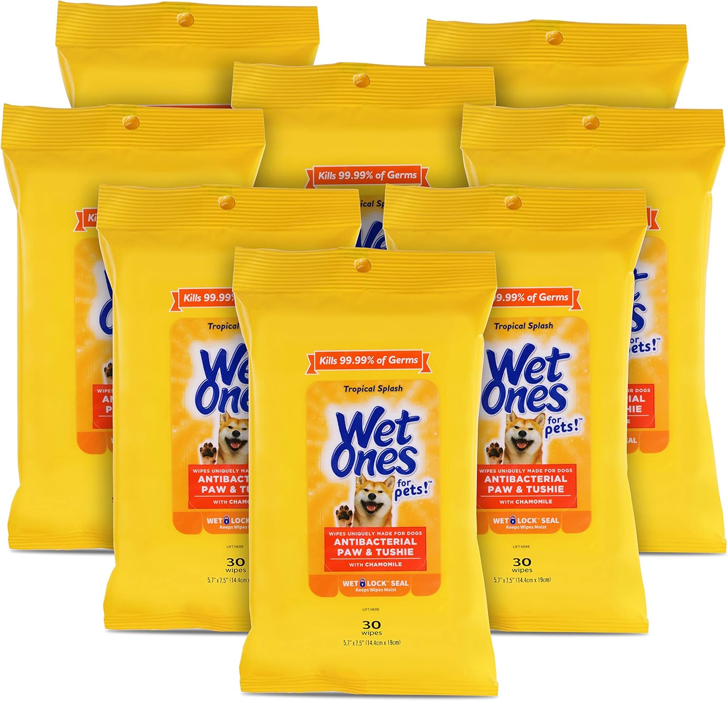 Wet Ones for Pets Paw & Tushie Dog Wipes With Chamomile, 30 ct – 8 Pack | Dog Wipes For All Dogs in Tropical Splash Scent | Dog Grooming Wipes, Dog Bathing Supplies, Pet Wipes for Paw and Butt