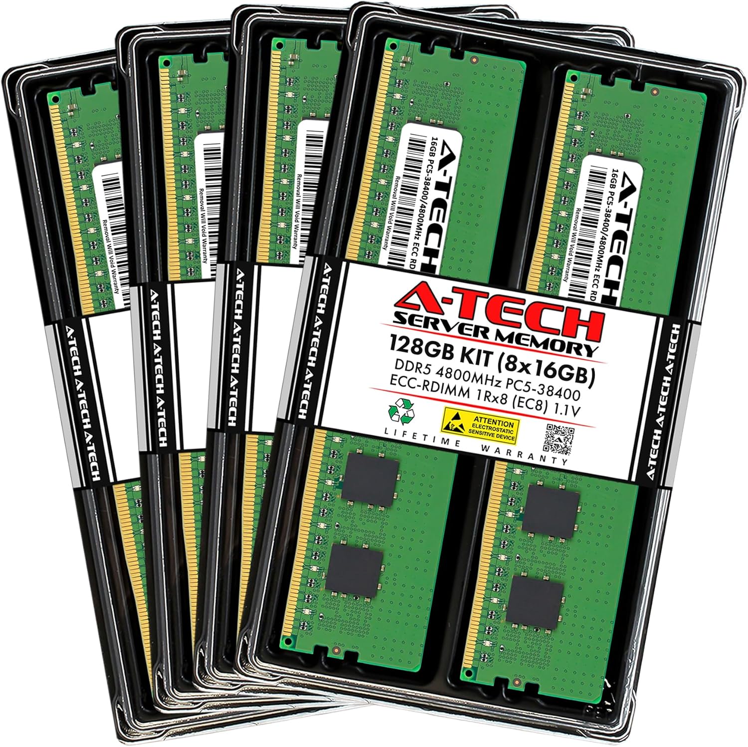 A-Tech 128GB Kit (8x16GB) DDR5 4800MHz PC5-38400 ECC RDIMM 1Rx8 (EC8 10×4) Single Rank 1.1V ECC Registered DIMM 288-Pin Server RAM Memory Upgrade Modules (A-Tech Enterprise Series)