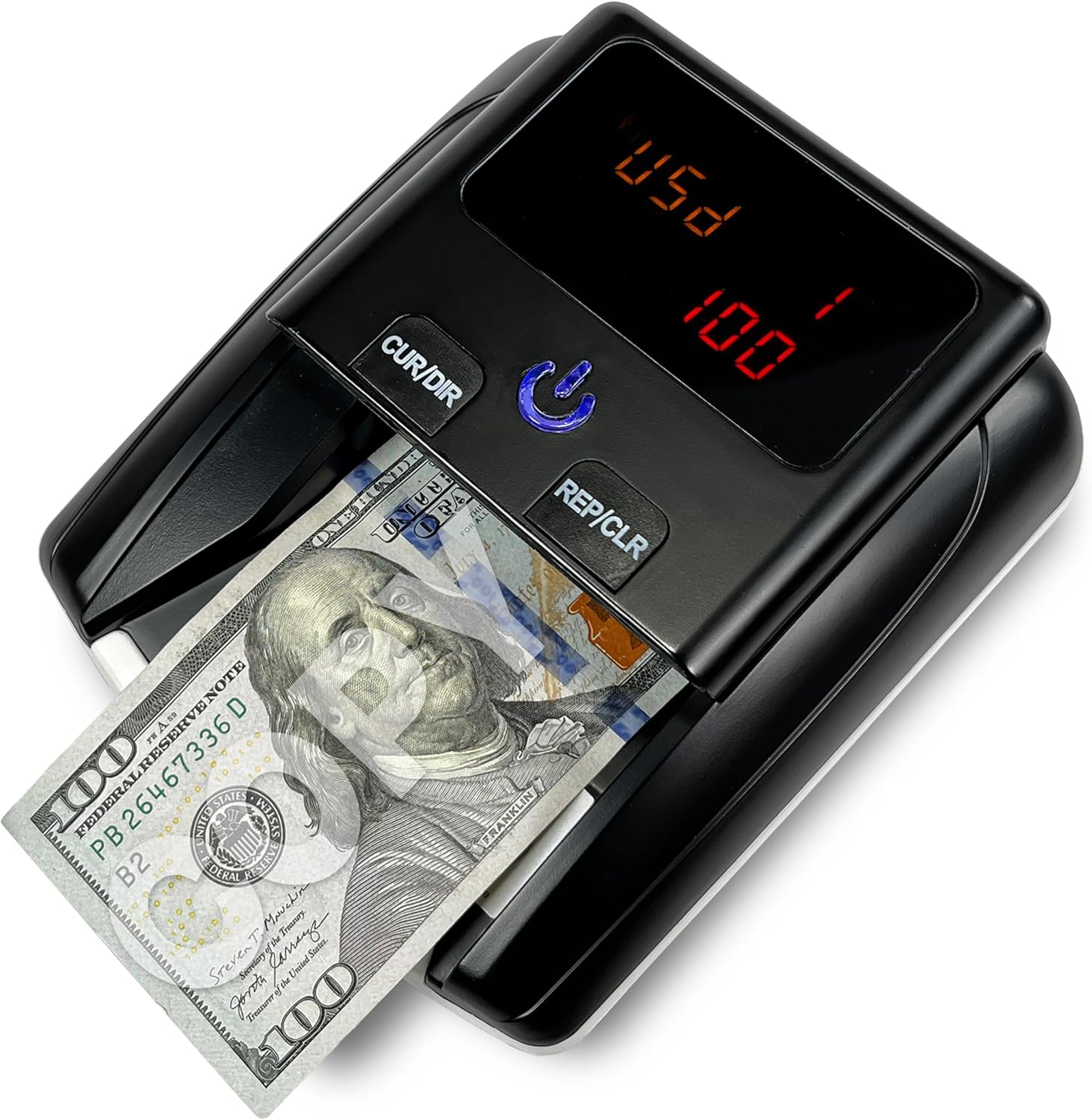 K605 Counterfeit Bill Detector for US Dollars, Automatic 4 Ways Feeding, Checks for UV(Ultraviolet), MG(Magnetic), IR(Infrared), Paper Quality and Size, Verifies Currency Denomination