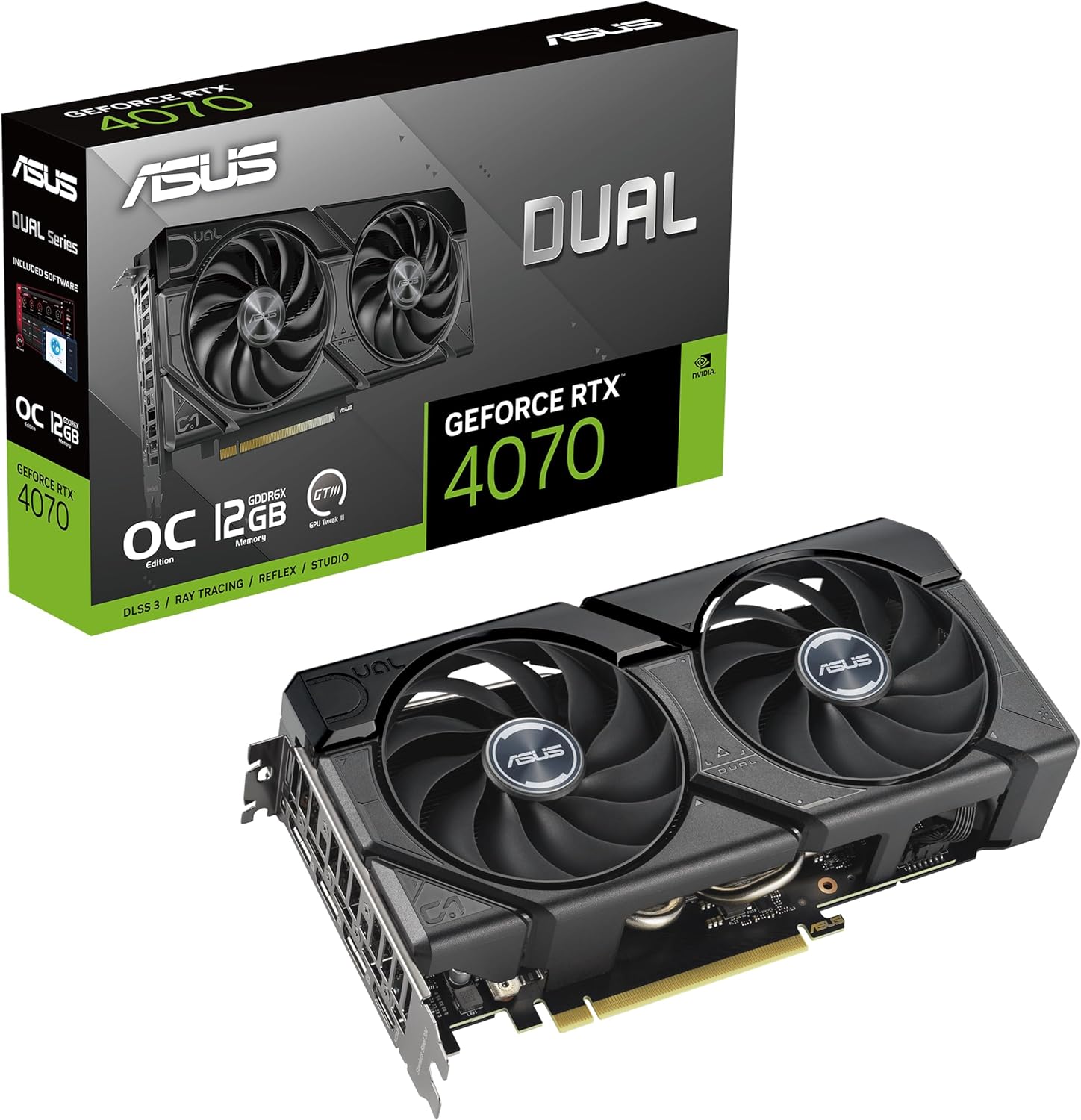 ASUS Dual GeForce RTX 4070 EVO OC Edition 12GB GDDR6X is Designed for Broad Compatibility, with a 2.5-Slot Design, Axial-tech Fan Design, 0dB Technology, Auto-Extreme Technology, and More