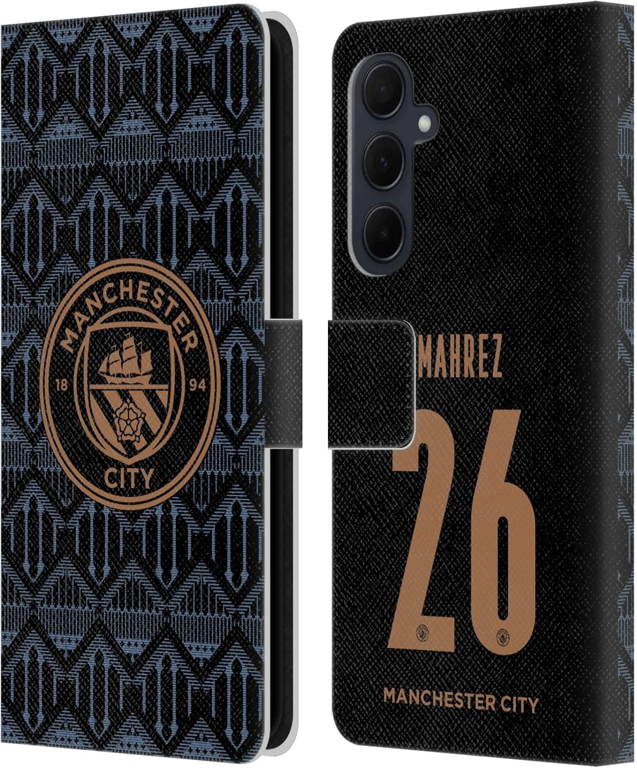 Head Case Designs Officially Licensed Manchester City Man City FC Riyad Mahrez 2020/21 Players Away Kit Group 1 Leather Book Wallet Case Cover Compatible with Samsung Galaxy A35 5G