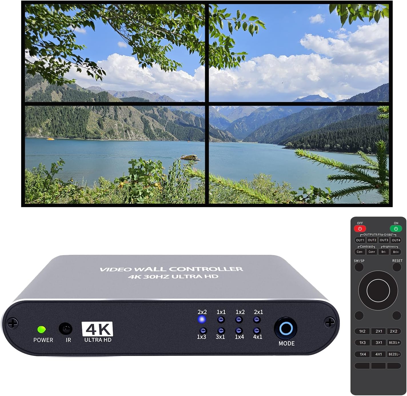 Video Wall Controller 2×2 4K UHD TV Wall Controller 1X2 2X1 1X3 3X1 1X4 4X1 Support 4K30 HDMI Input for max 4 TV Splicing Display