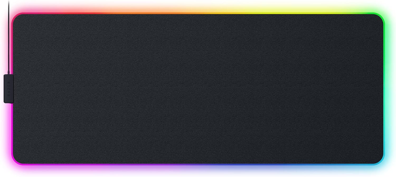 Razer Strider Chroma Hybrid Gaming Mouse Mat Chroma RGB: Hybrid Soft/Hard Mat – 19 Chroma RGB Lighting Zones – Warp and Water-Resistant – Anti-Slip Base – Seamless Edges