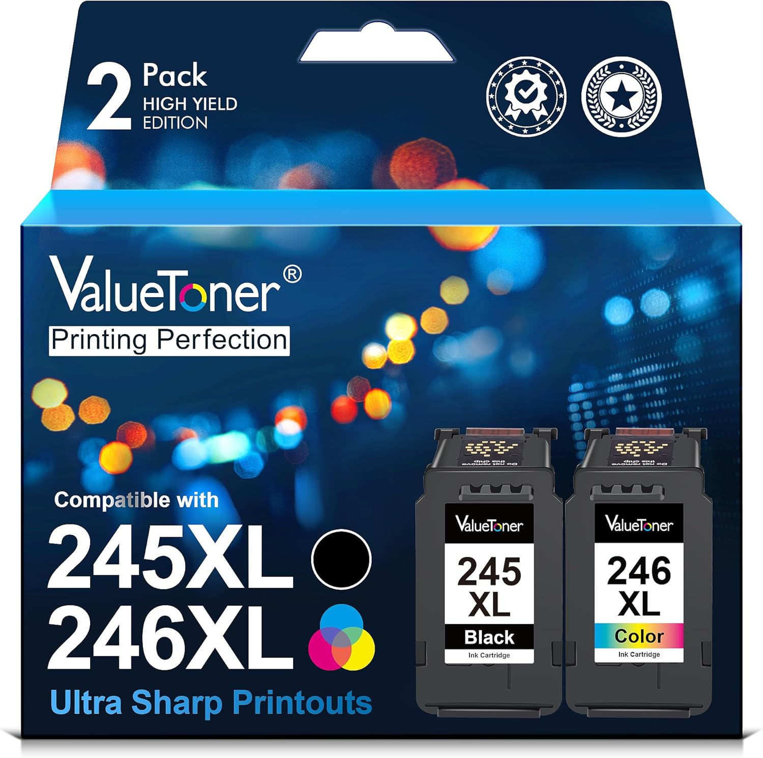 Valuetoner 245XL Ink Cartridge Replacement for Canon 245XL246XL Combo Pack PG-245XL CL-246XL for Pixma TR4520 TR4527 MG2522 MG2520 MX490 MX492 TS202 TS302 TS3320 MG2920 Printer (Black, Color)