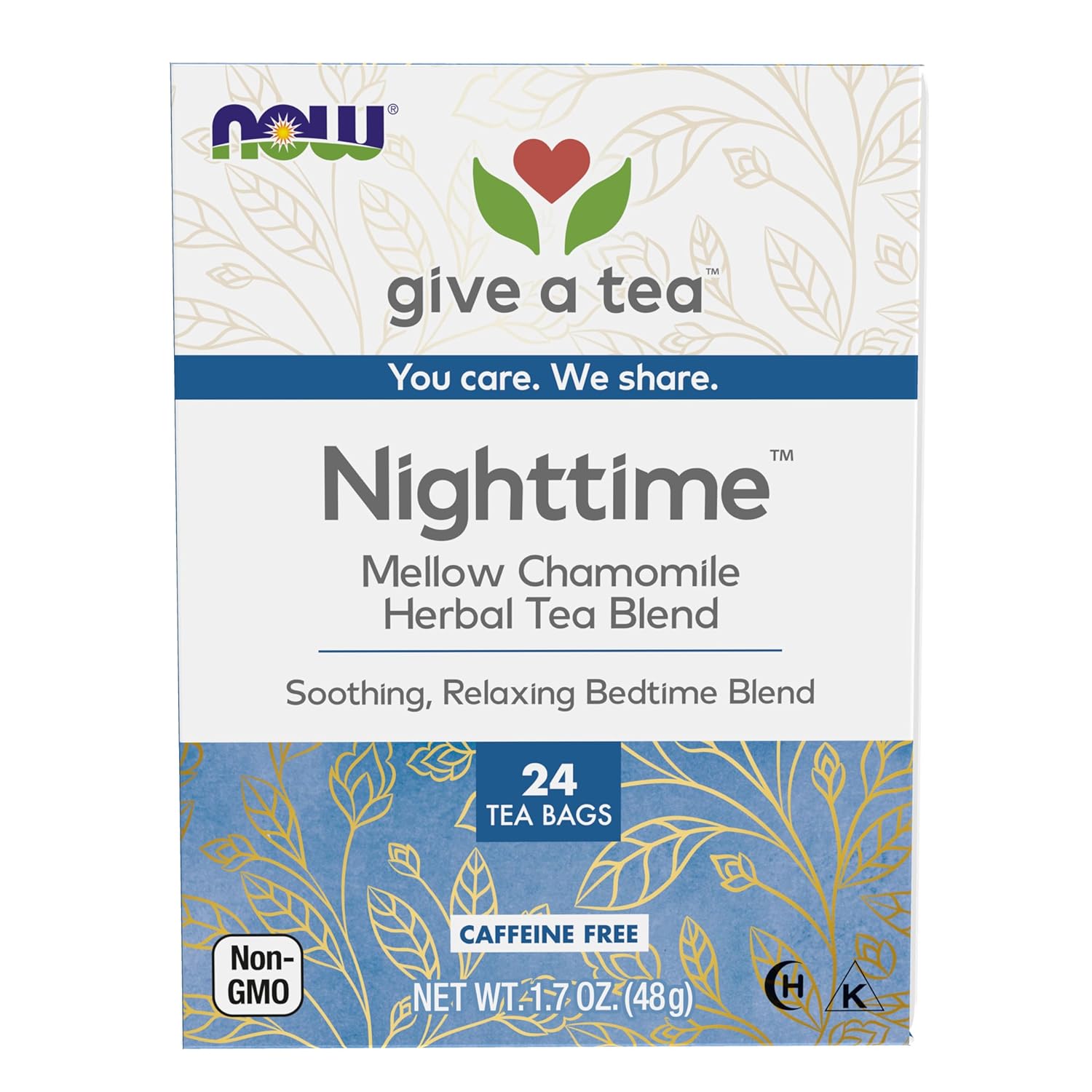 NOW Foods, Nighttime Tea, Mellow Nighttime Herbal Tea, Soothing, Relaxing Brew Before Bedtime, Premium Unbleached Tea Bags with No-Staples Design, 24-Count