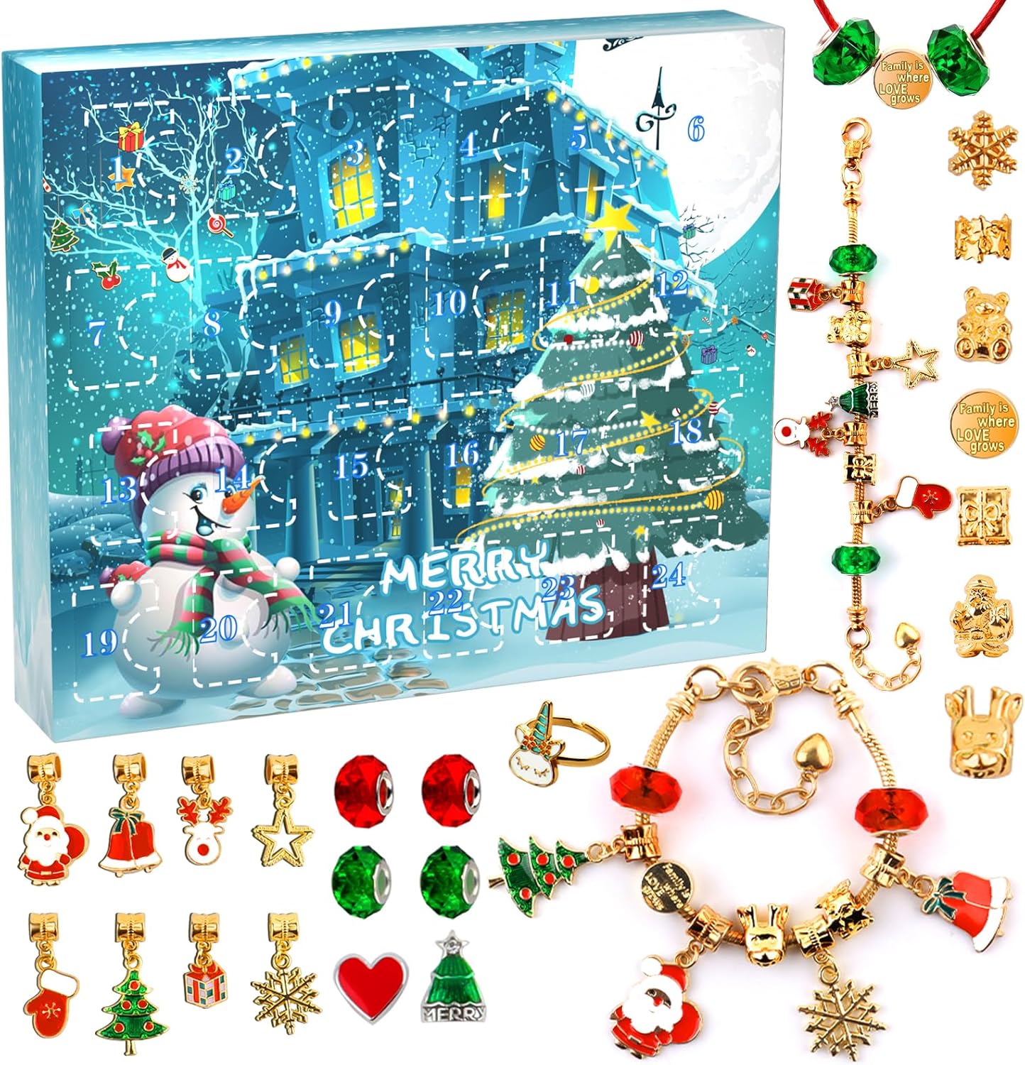 Christmas Advent Calendar Girl Bracelet, 24 Days of Christmas Countdown Calendar Blind Box Surprise, DIY Creative Jewelry Charm Making Kit, 2024 Christmas New Year Birthday Gift for Kids Teens Women