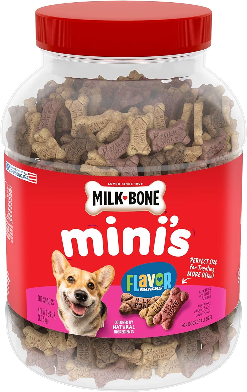 Milk-Bone Flavor Snacks Mini Dog Biscuits, Flavored Crunchy Dog Treats, 36 Ounce Container