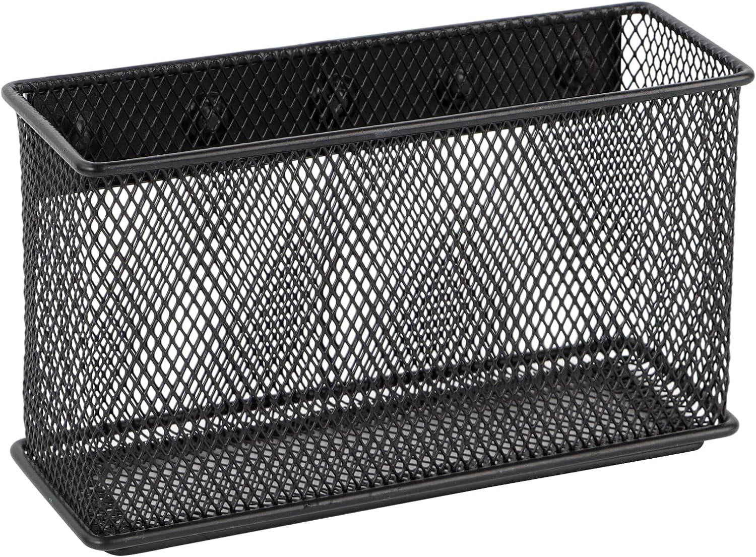 Wire Mesh Storage Baskets Organizer Black Magnetic Basket with 5 Strong Magnets, Magnetic Pen Holder for Refrigerator Locker Whiteboard Office, 6.29” × 2.28” × 3.54”