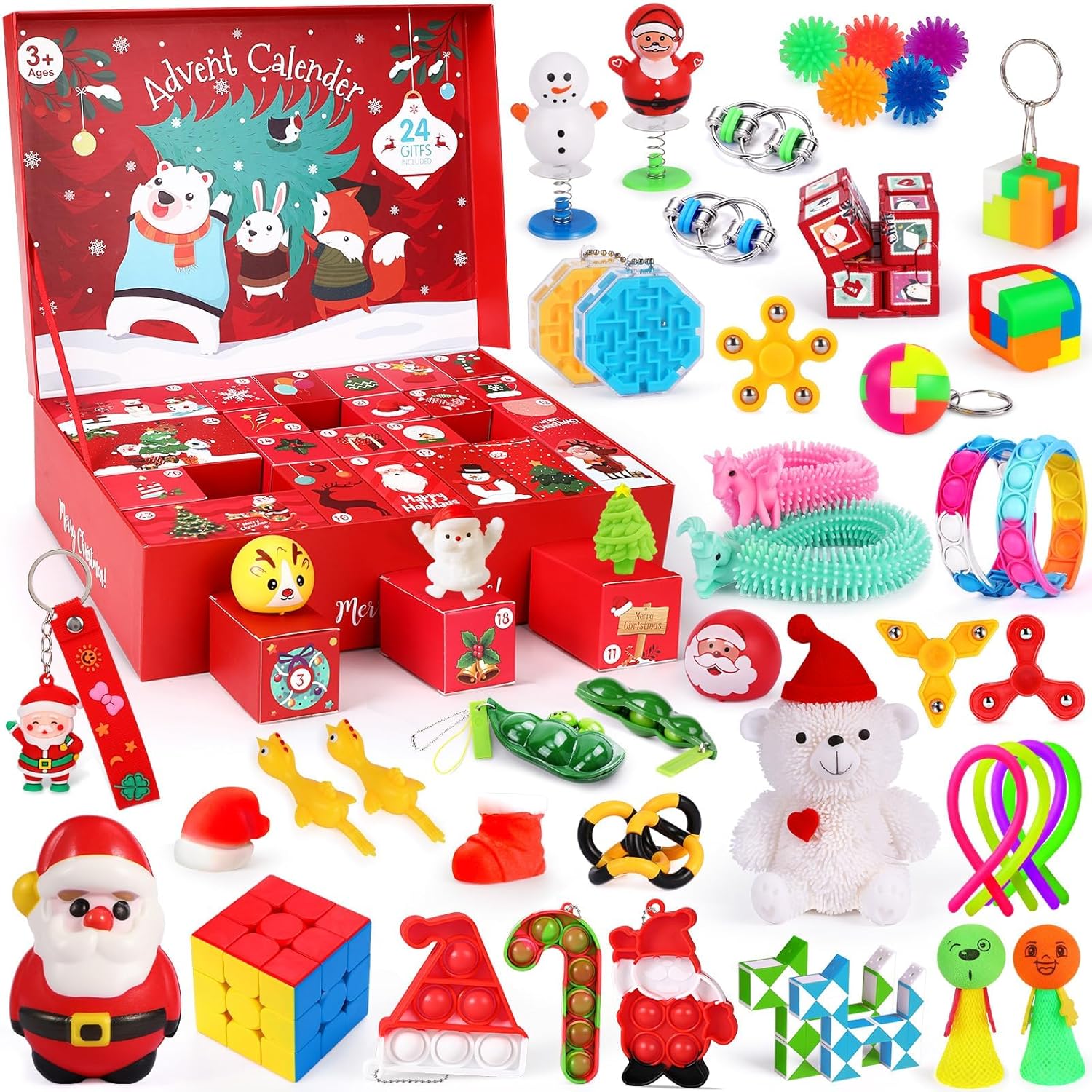 48Pcs Fidget Advent Calendar 2024 for Kids Adults Christmas Countdown Calendar with Reusable 24 Days Surprises Sensory Fidget Toys Christmas Advent Calendar 2024 for Girls Boys Teens Xmas Gifts Box