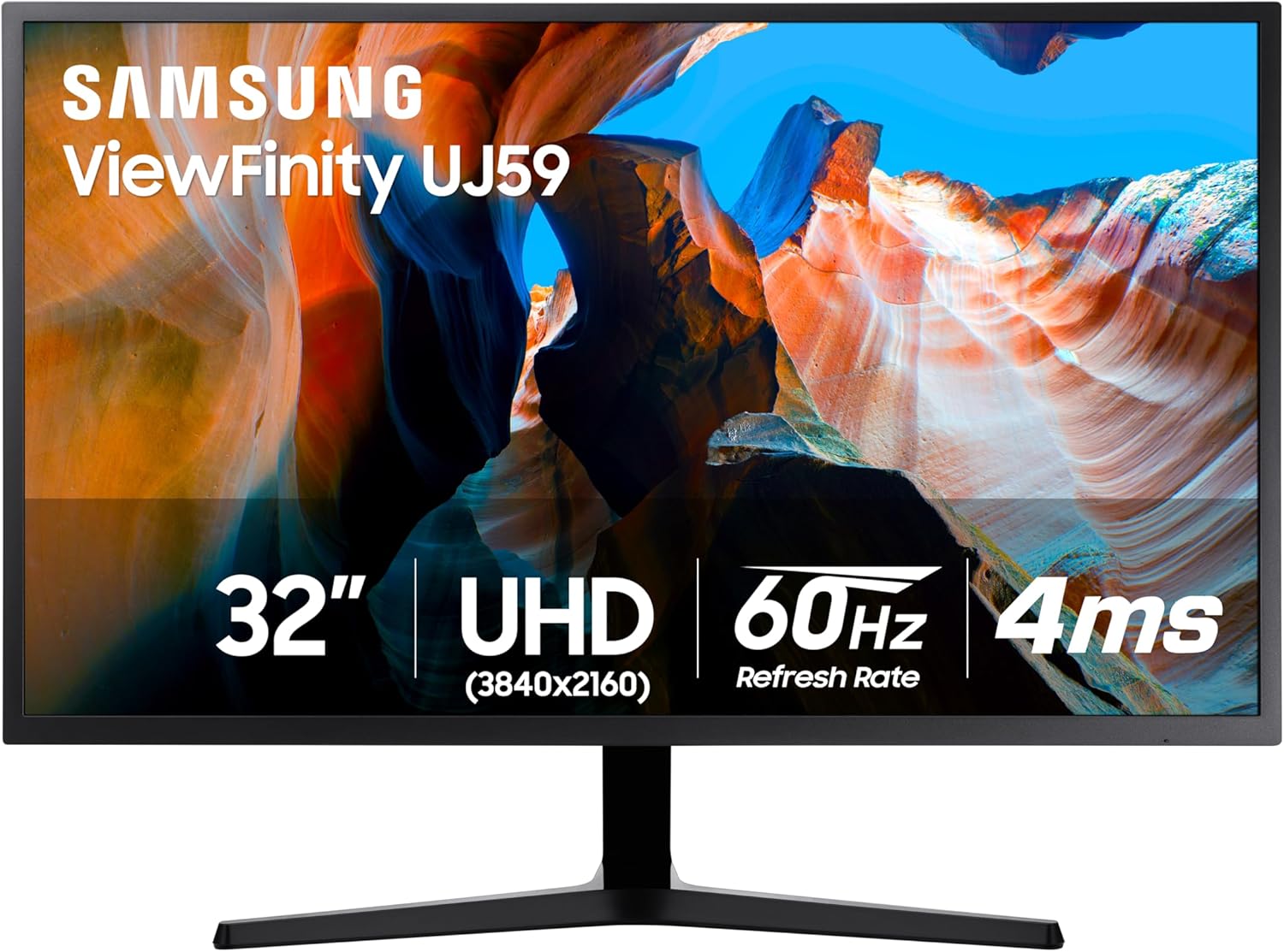 Samsung 32″ UJ59 Series 4K UHD (3840×2160) Computer Monitor, HDMI, Display Port, Eye Saver/Flicker Free Mode, Game Mode, Slim Bezels, AMD FreeSync, LU32J590UQNXZA, Black