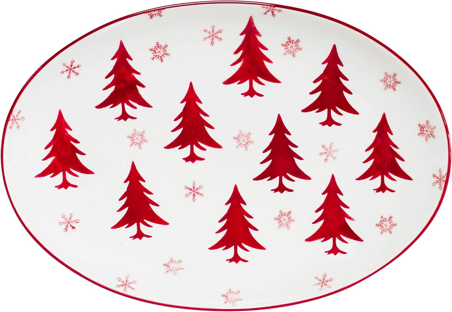 Euro Ceramica Winterfest Christmas Collection, 14-Inch Oval Platter, Red/White