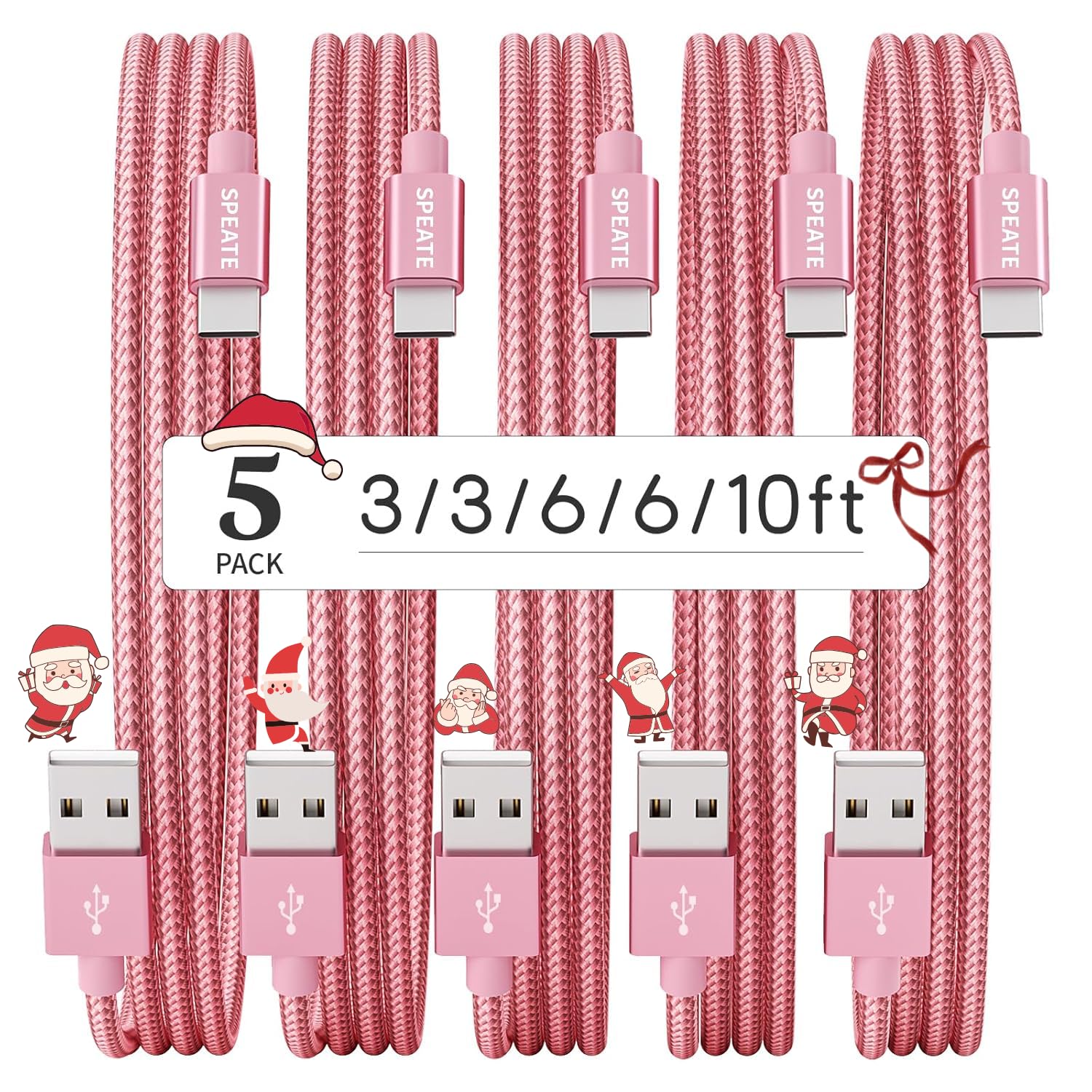 USB C Cable, Nylon Braided USB to USB C Cable, Type C Charger Fast Charging Cable [5-Pack, 3/3/6/6/10FT], USB A to USB C Cable for Phone 16/15/iPad, Galaxy S/Note/A, Pixel and More