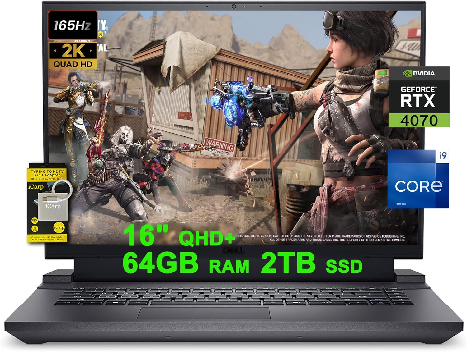 DELL G16 7630 16 Flagship Gaming Laptop 16″ QHD+ 165Hz (100% DCI-P3, 3ms) Intel 24-Core i9-13900HX Processor 64GB RAM 2TB SSD GeForce RTX 4070 8GB Graphic RGB Backlit Thunderbolt Win11 w/ICP Accessory