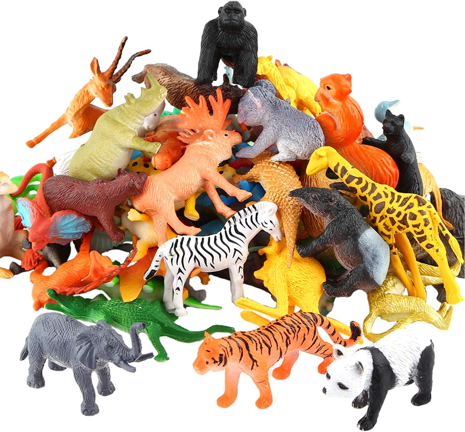 Animals Figure,54 Piece Mini Jungle Toys Set,ValeforToy Realistic Wild Vinyl Plastic Animal Learning Party Favors for Boys Girls Kids Toddlers Forest Small Playset Cupcake Topper