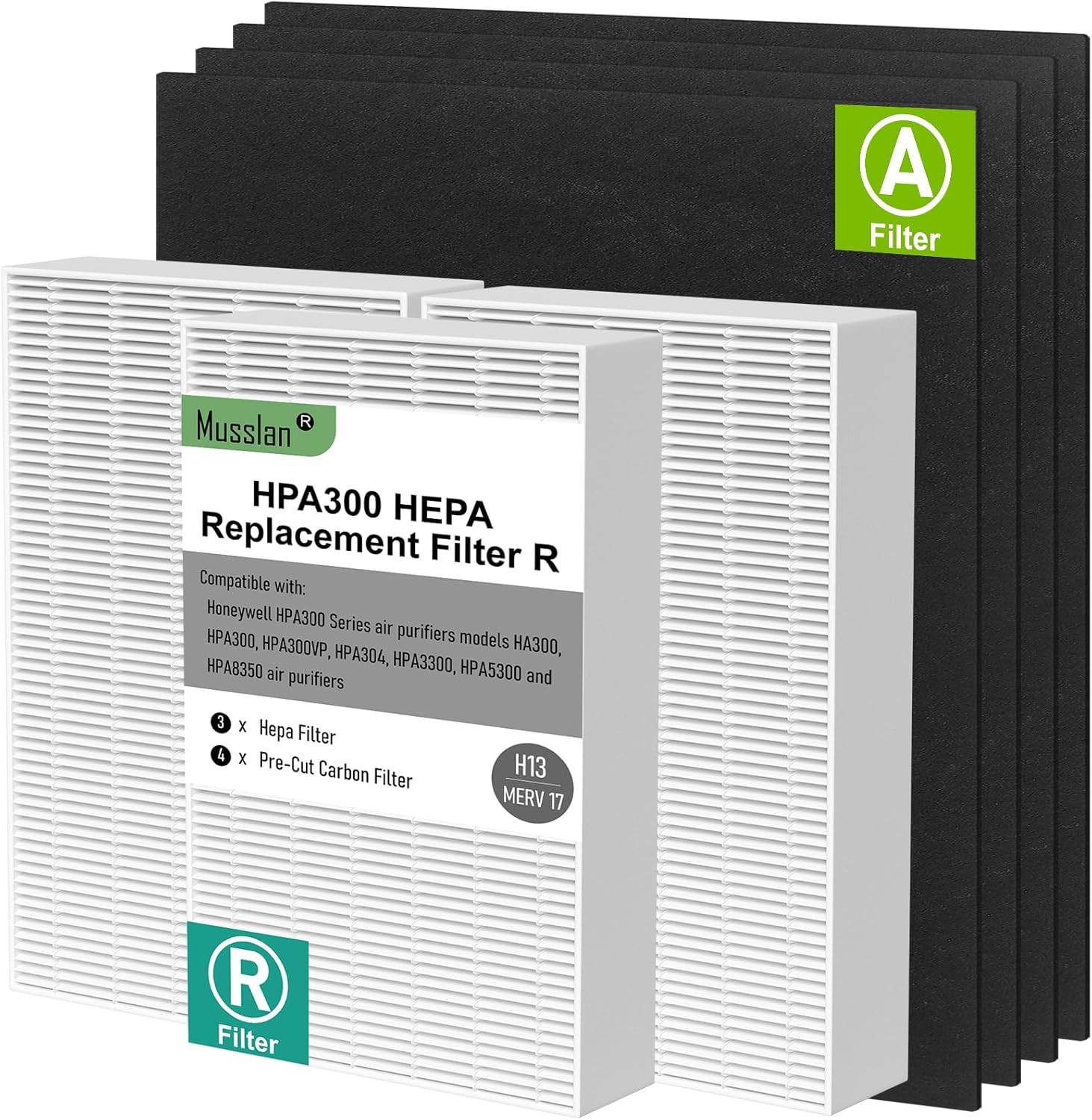 HPA300 HEPA Filter Replacement Compatible with Honeywell Air Purifier HPA300 Series, HPA300, HPA304, HPA8350, HPA300VP, HPA3300b, HPA5300, 3 H13 True HEPA Filter R and 4 Activated Carbon Filter A