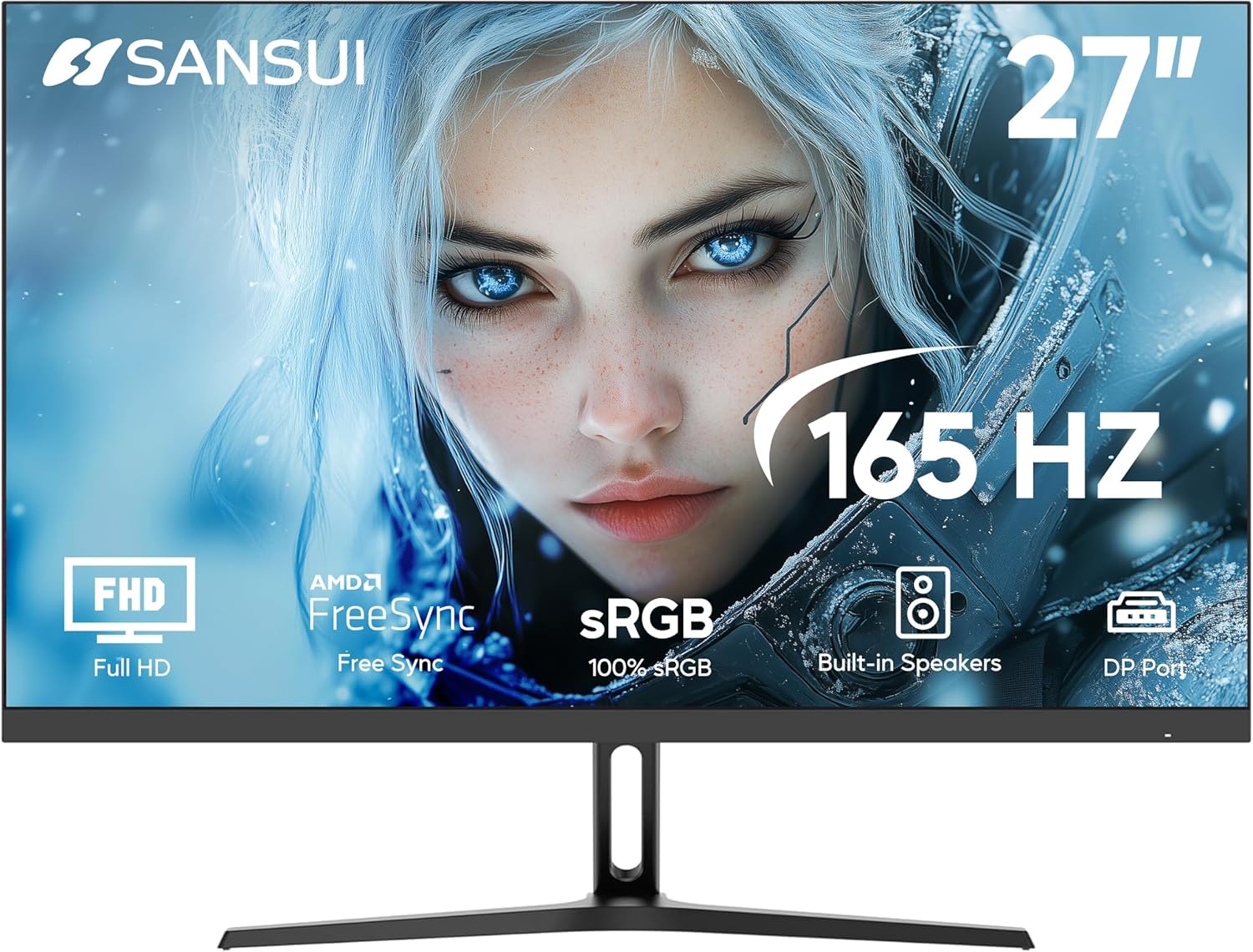 SANSUI 27 inch Monitor 165Hz 1ms PC Gaming Computer Monitor Built-in Speakers, PC Monitor FHD 1080P丨AMD FreeSync丨2 x HDMI 2.0丨1 x Display Port 1.4丨IPS丨Blacklevel Adjust丨VESA Compatible