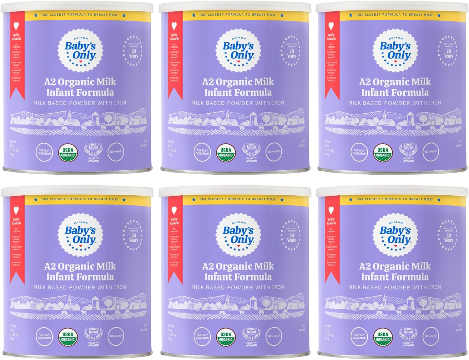 Baby’s Only A2 Organic Milk Infant Formula, A2 Milk Based Powder, Organic Baby Formula with A2 Beta-Casein Protein, Iron, Vitamin E, Vitamin D, Easy to Digest, Newborn to 12 Months Old, 21 oz, 6 Pack