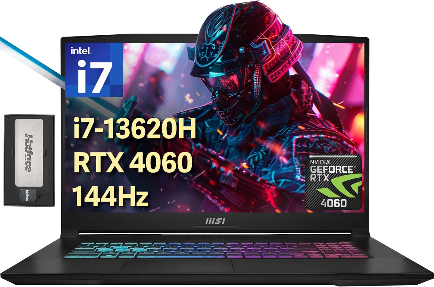 MSI Katana 17 17.3″ 144Hz FHD Gaming Laptop, Intel I7-13620H, 64GB DDR5, 4TB SSD, GeForce RTX 4060, Backlit Keyboard, Cooler Boost 5, Webcam, Wi-Fi 6, Win 11 Home, Black, 256GB Docking Station Set