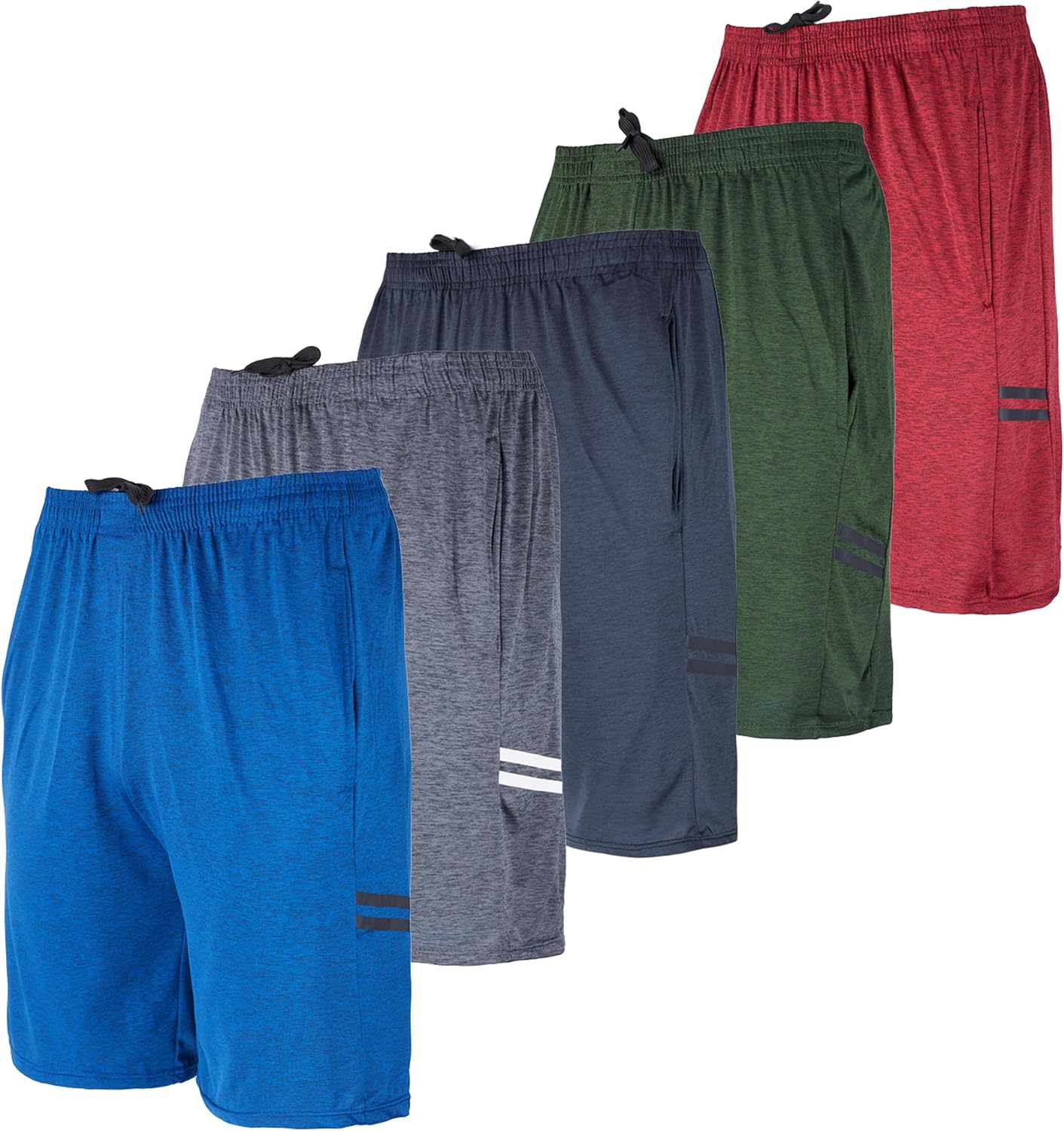 Real Essentials 5 Pack: Men’s Dry-Fit Sweat Resistant Active Athletic Performance Shorts