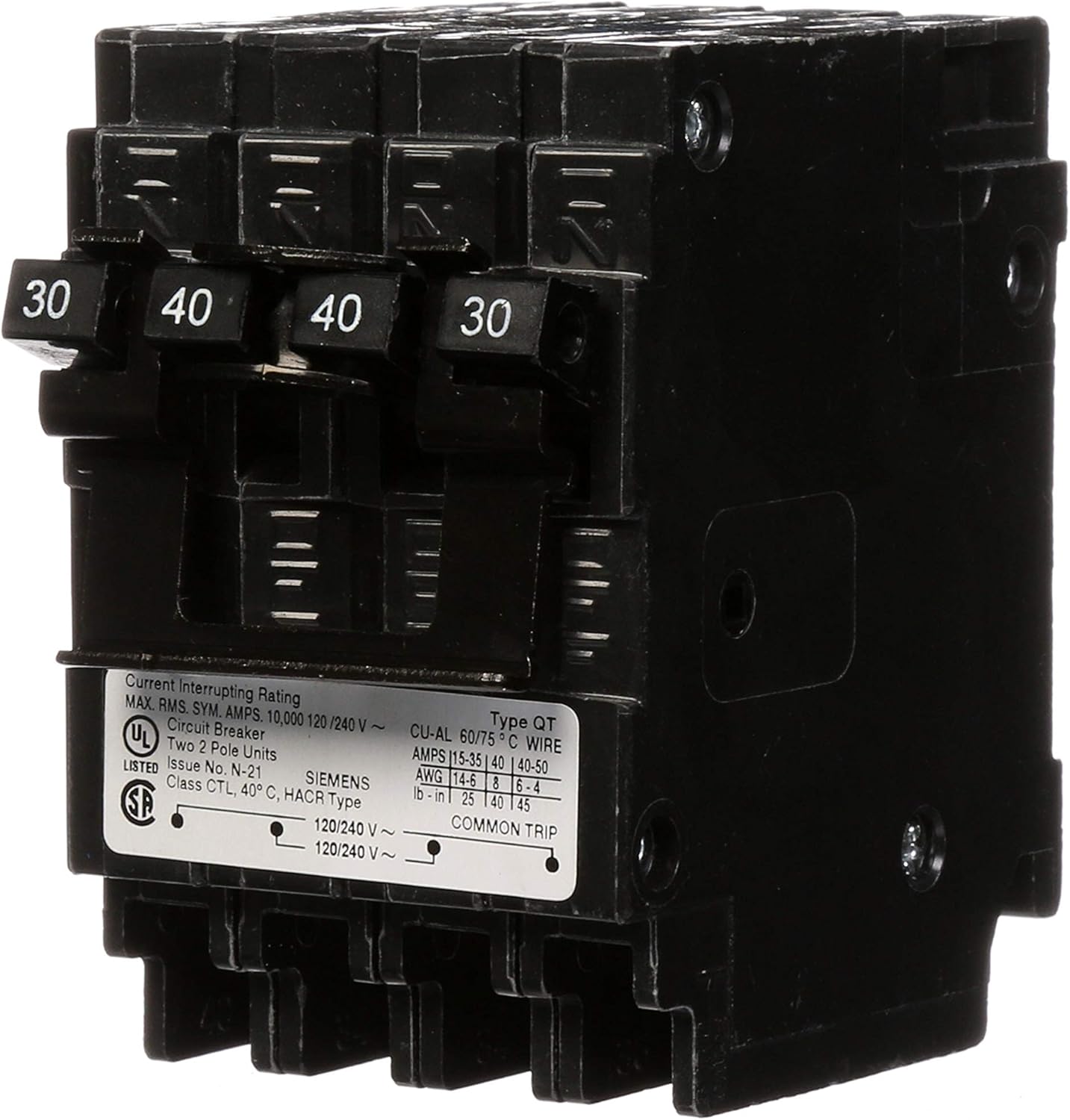 Siemens Q23040CT2 30-Amp Double Pole/40-Amp Double Pole 10-Kaic Circuit Breaker